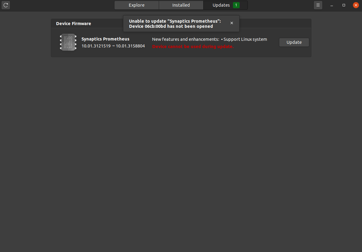 How to enable fingerprint scanner on T14 AMD? I get this error trying