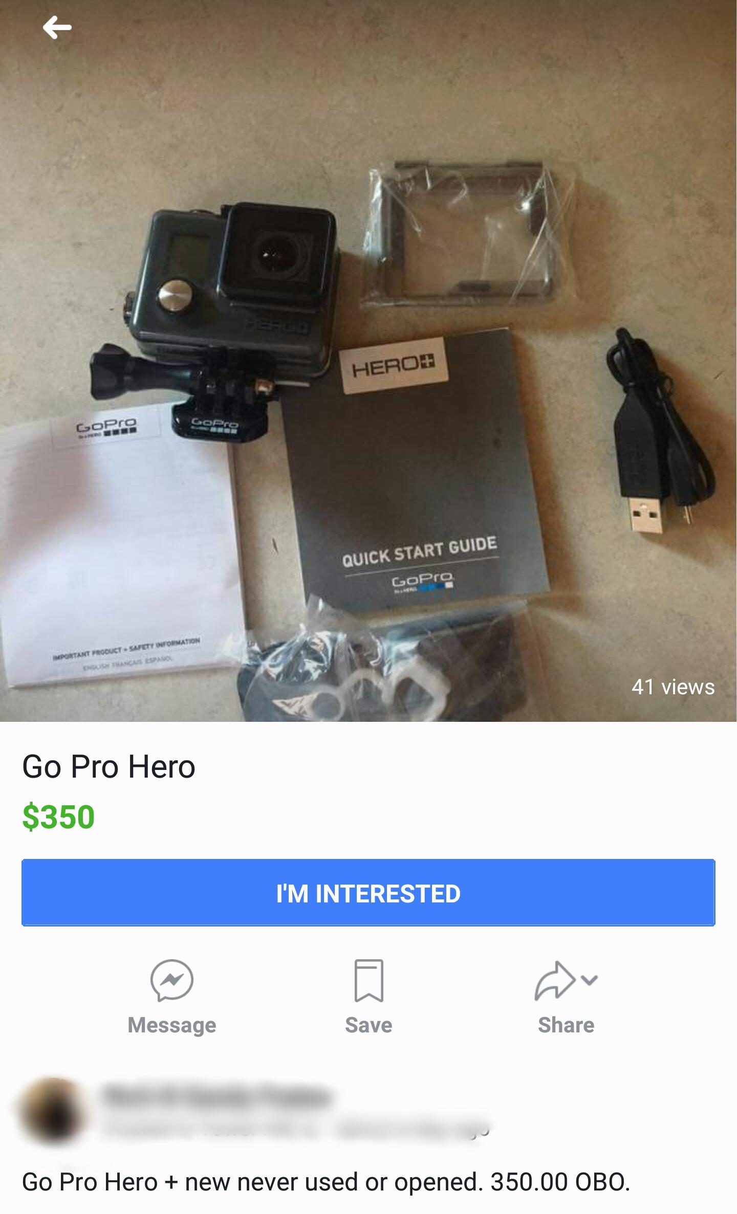 A "never opened" GoPro for sale near me. facepalm