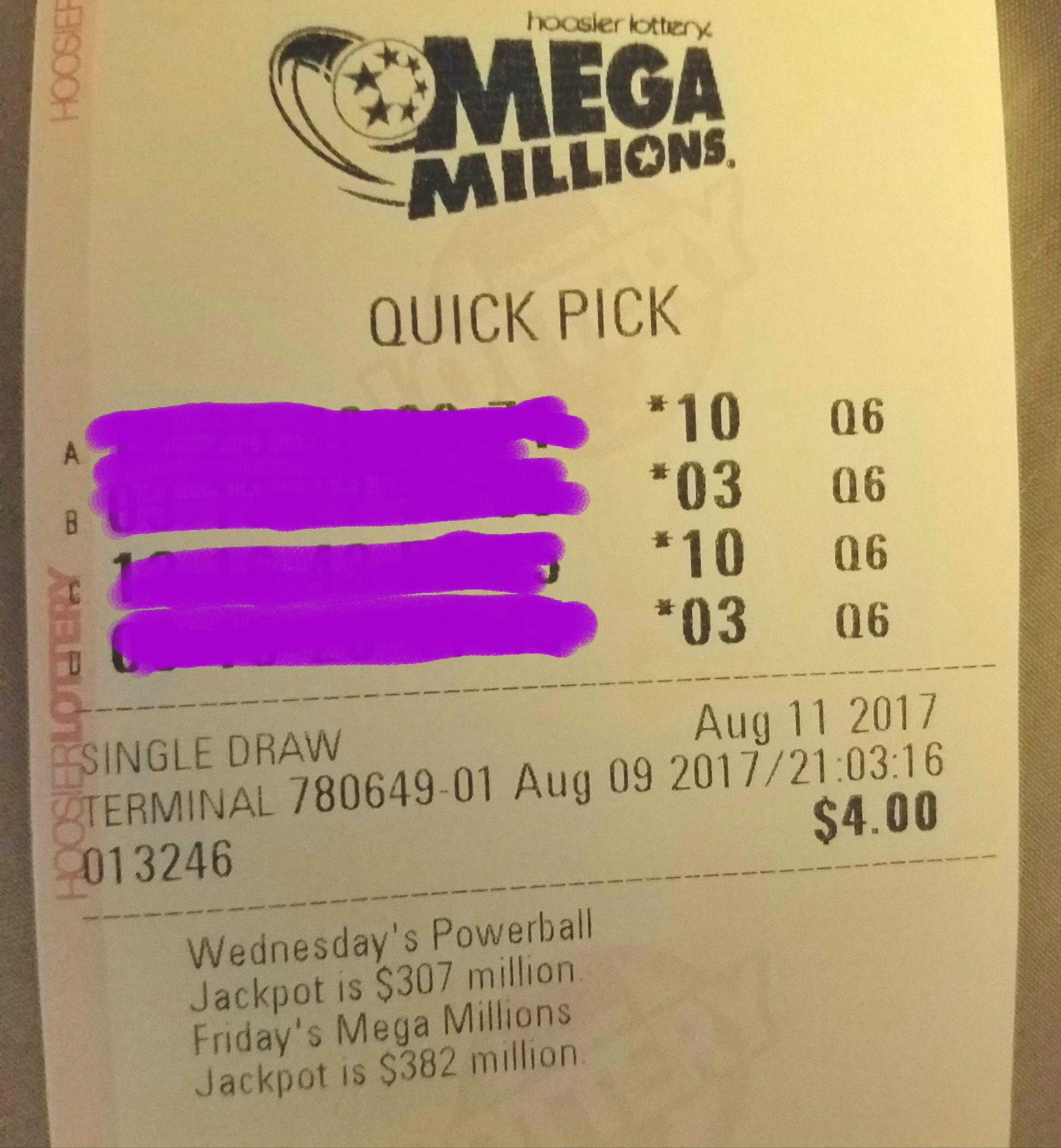 4 Lottery Quick Picks, Same 2 Gold Ball Numbers mildlyinfuriating