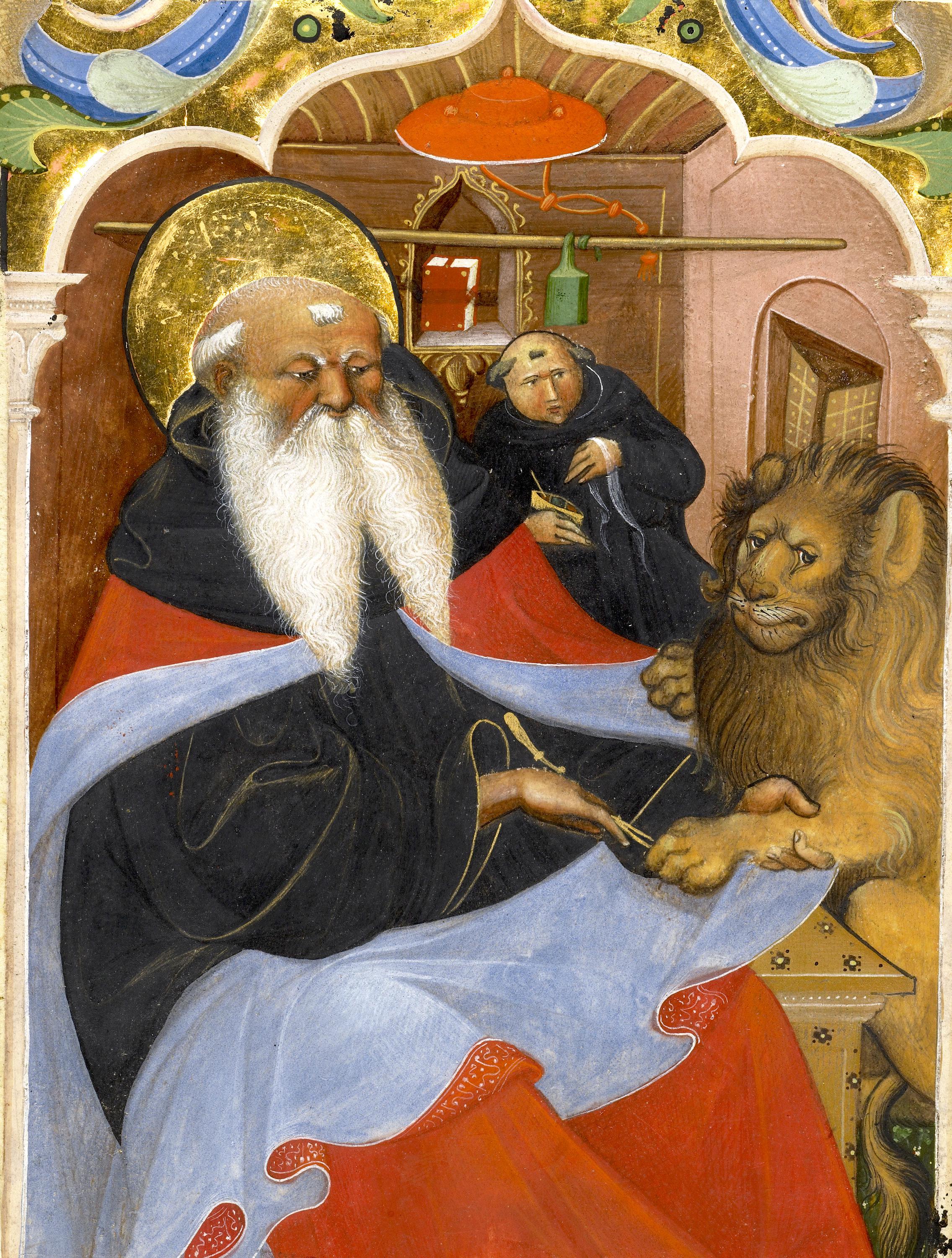 1480's Manuscript Illumination Saint Jerome Extracting a Thorn from a