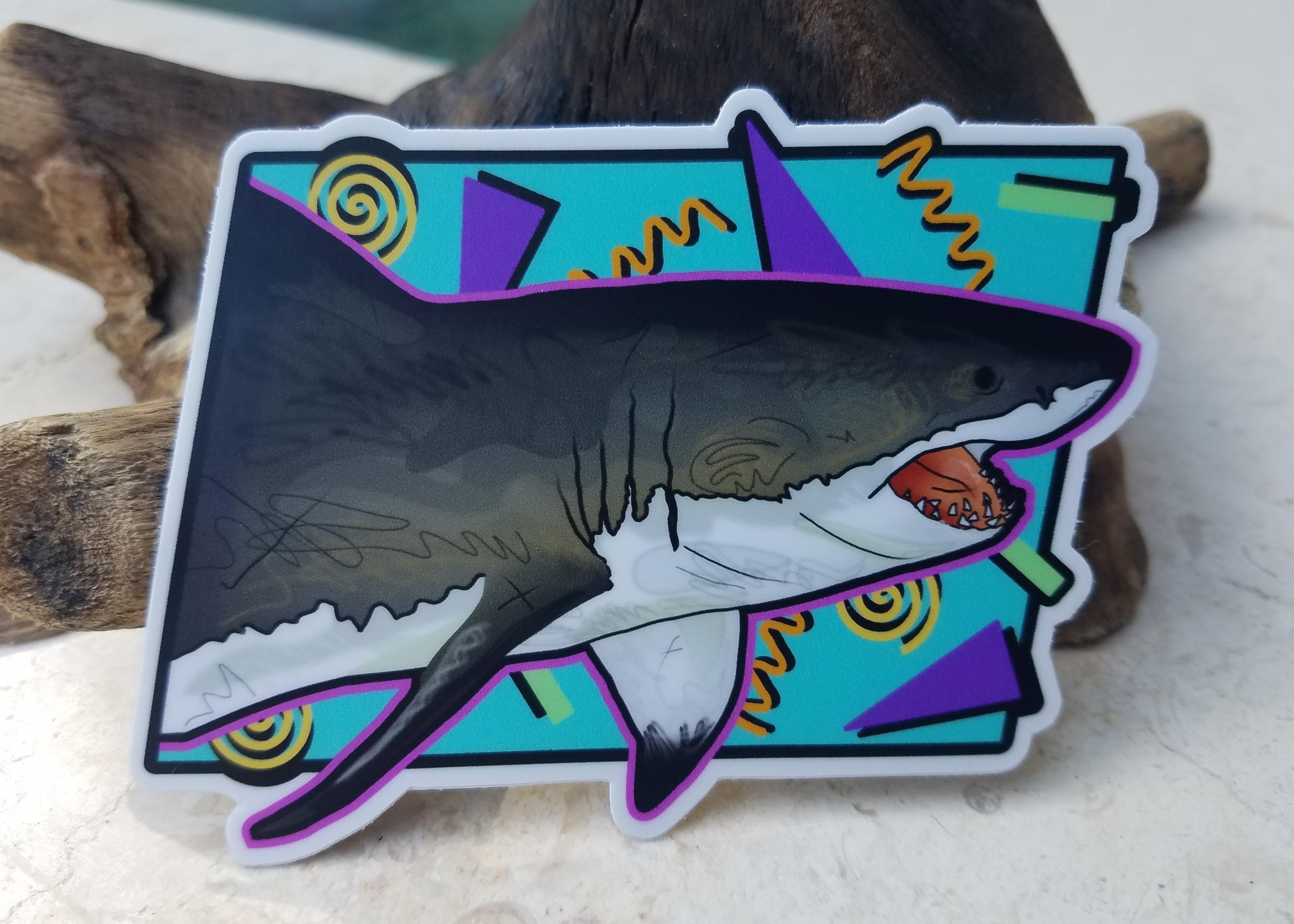 This is a great white shark sticker I designed. r/sharks