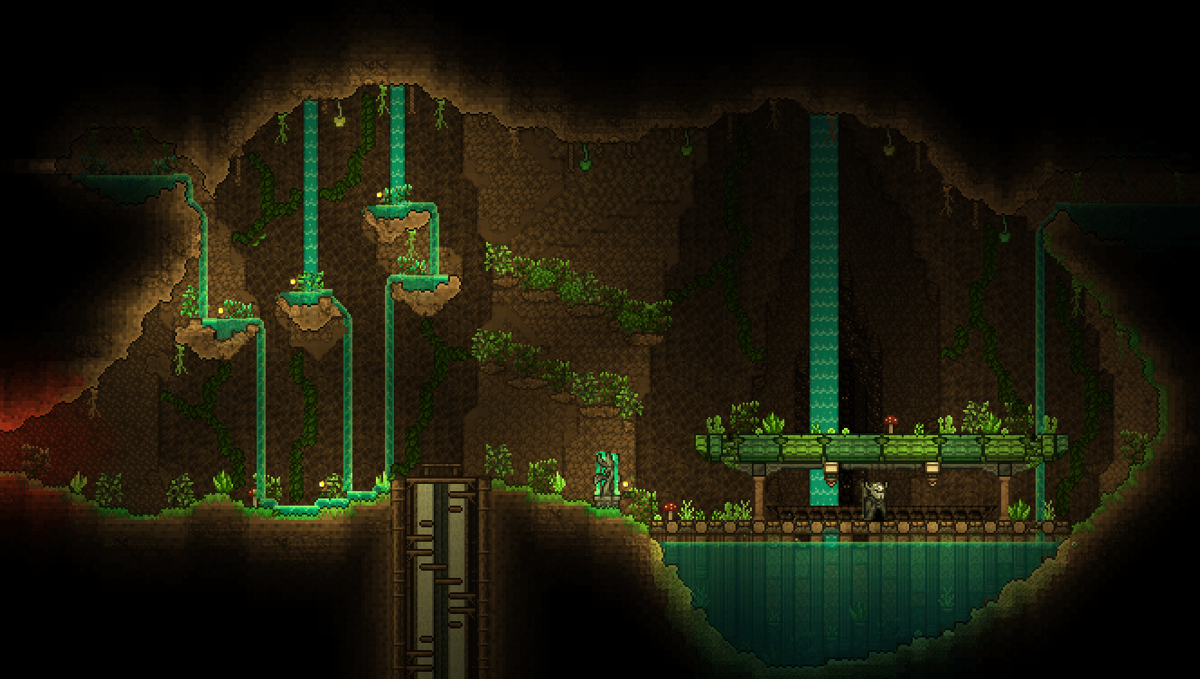 Overgrown Cave & Peaceful Waterfalls r/Terraria