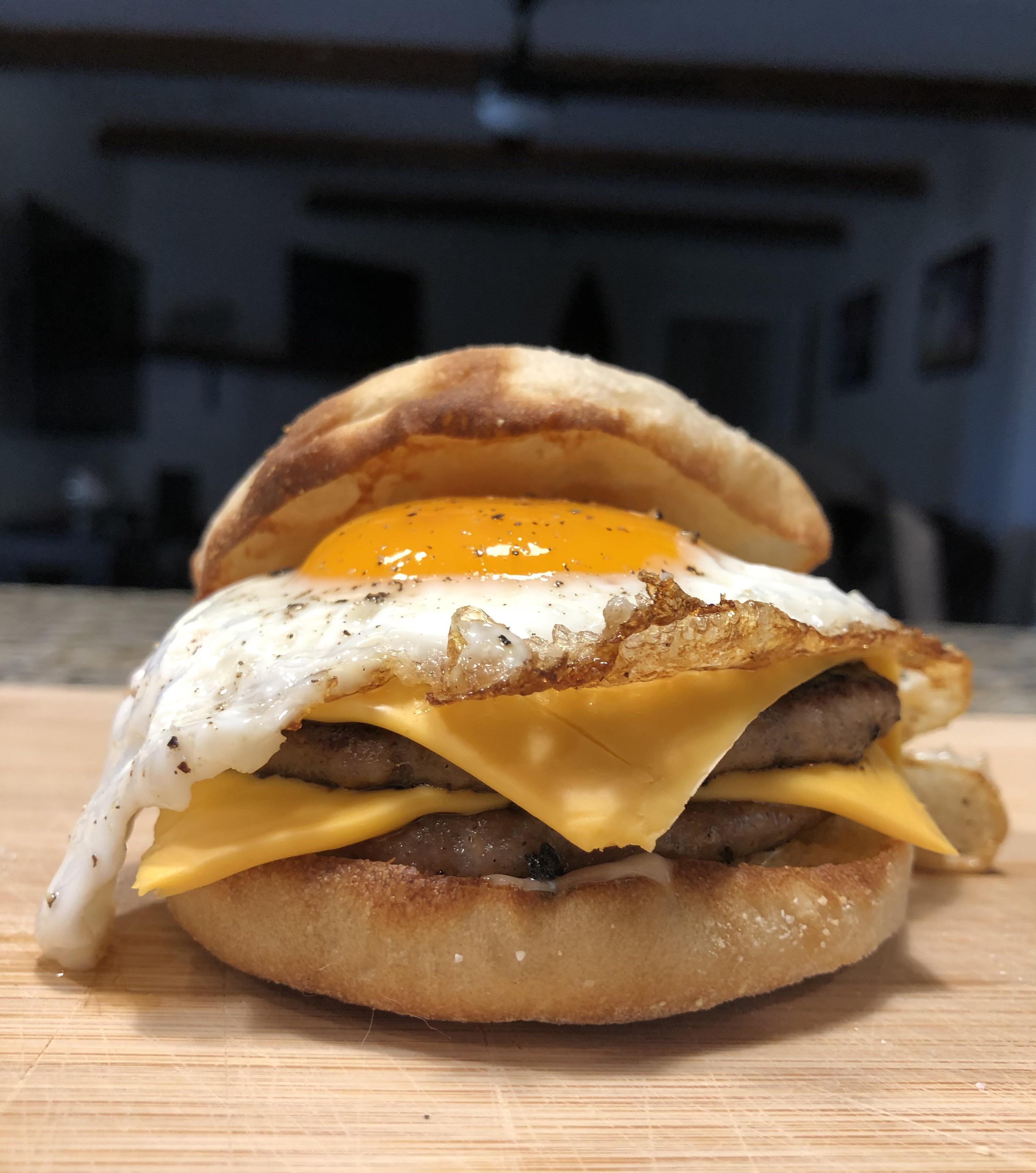 Homemade runny yolk, double sausage McMuffin r/eatsandwiches