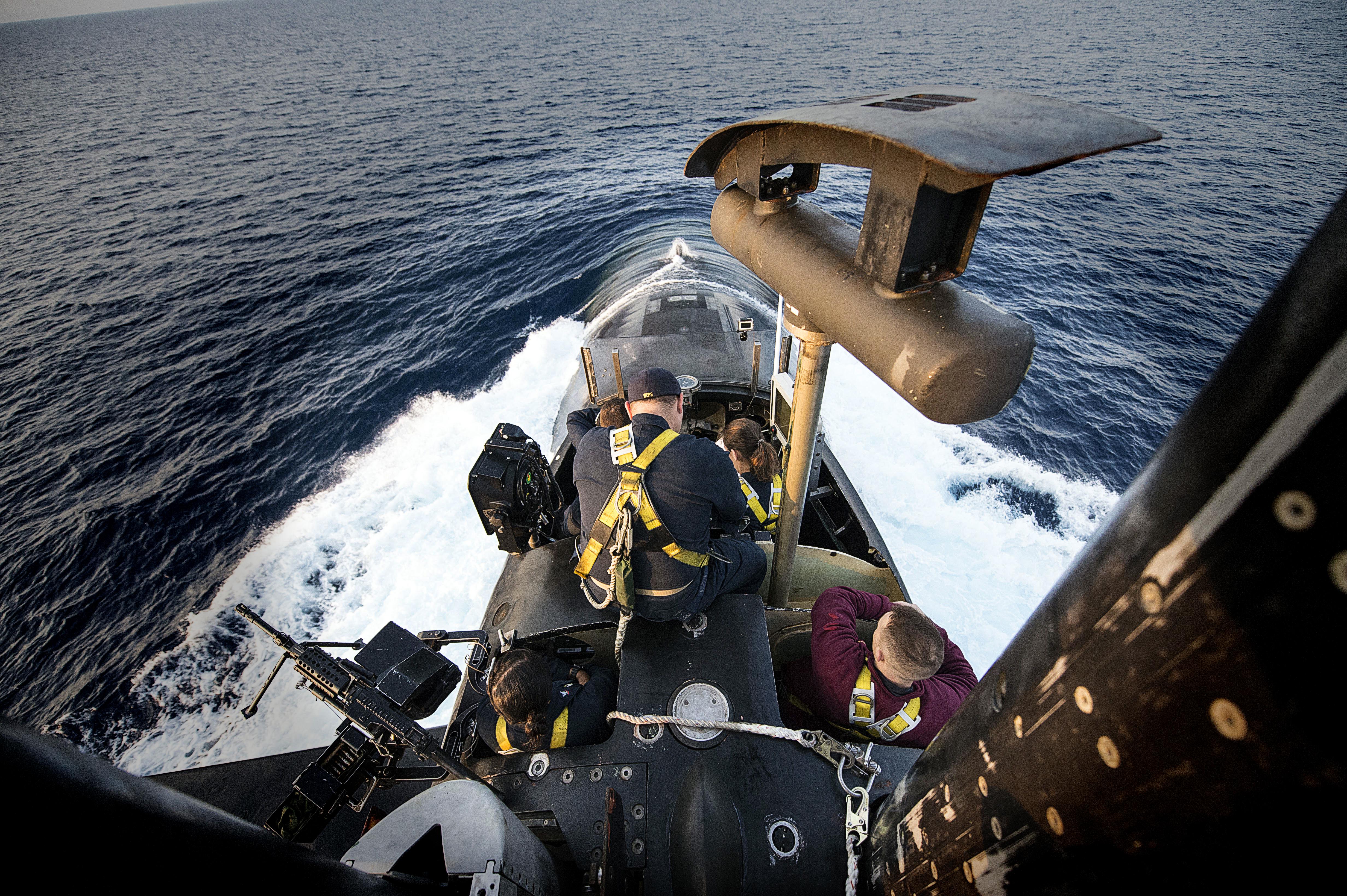 The bridgecrew of the Ohioclass guidedmissile submarine USS Florida