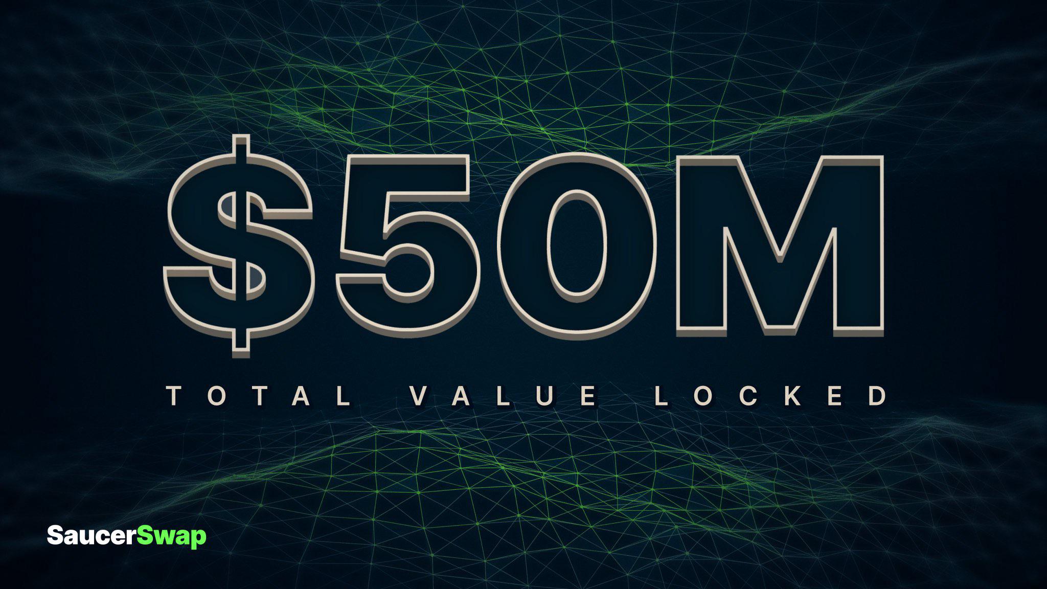 SaucerSwap's Total Value Locked (TVL) has just breached 50 million