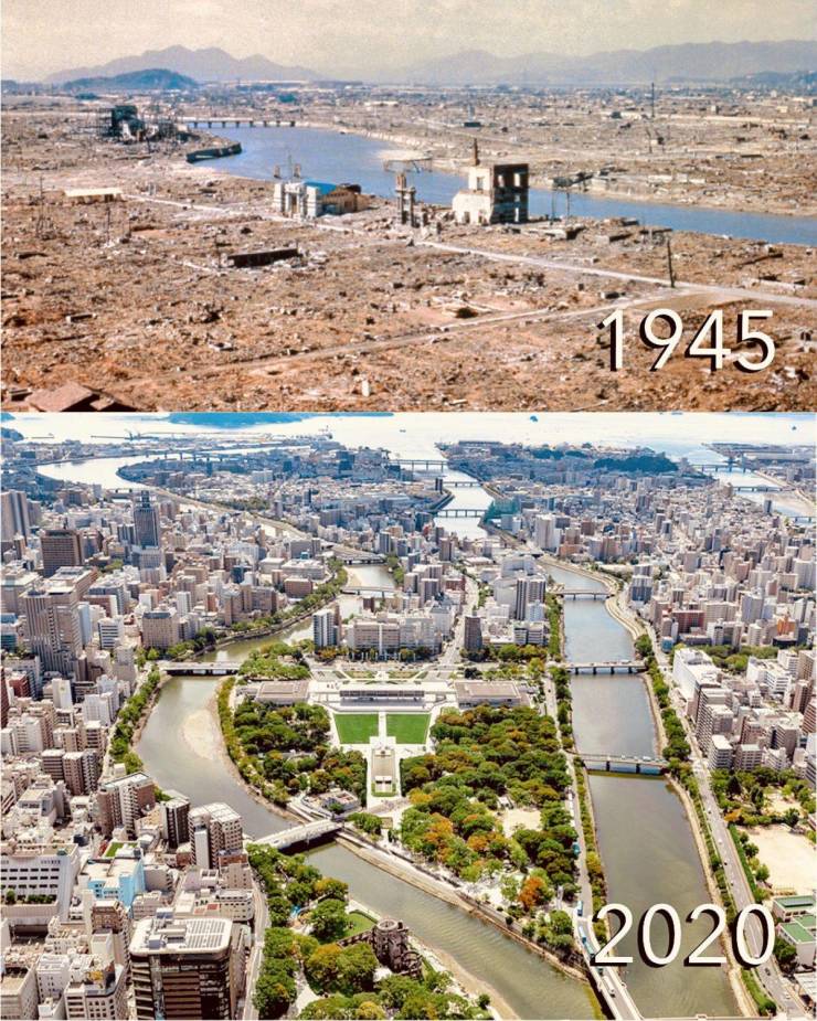Hiroshima in 1945 vs now. A single lifetime r/interestingasfuck