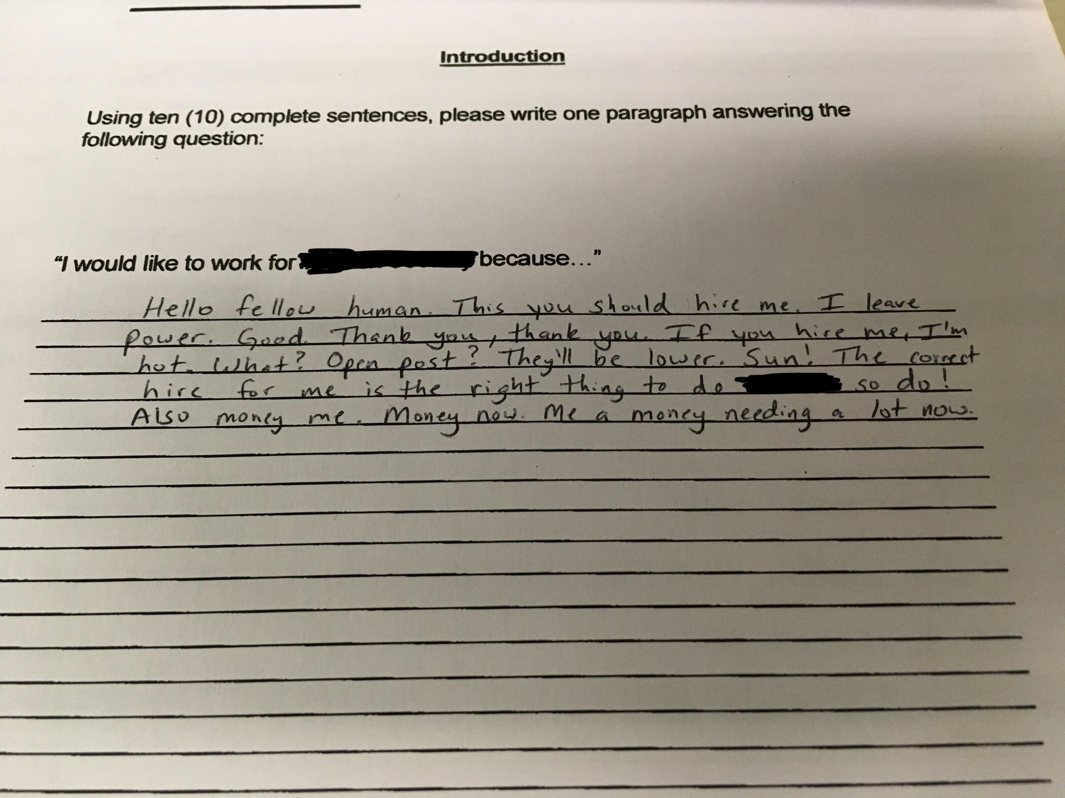 My job application asked me to write 10 sentences on why I wanted to