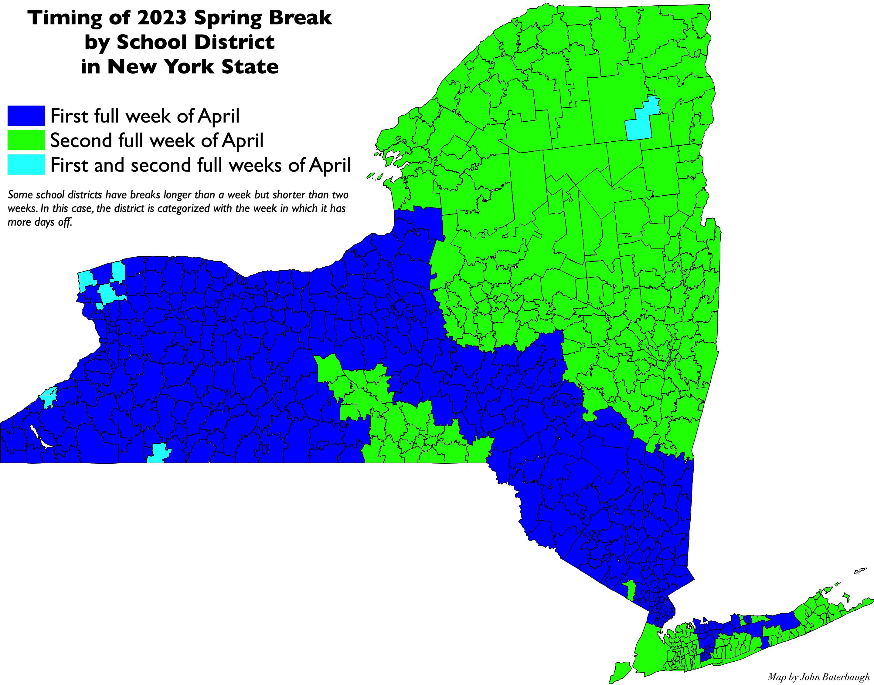 Timing of 2023 Spring Break by School District in New York State [OC