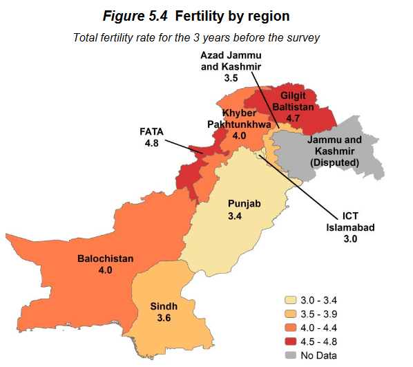Pakistan fertility rate by province 20142017 r/MapPorn