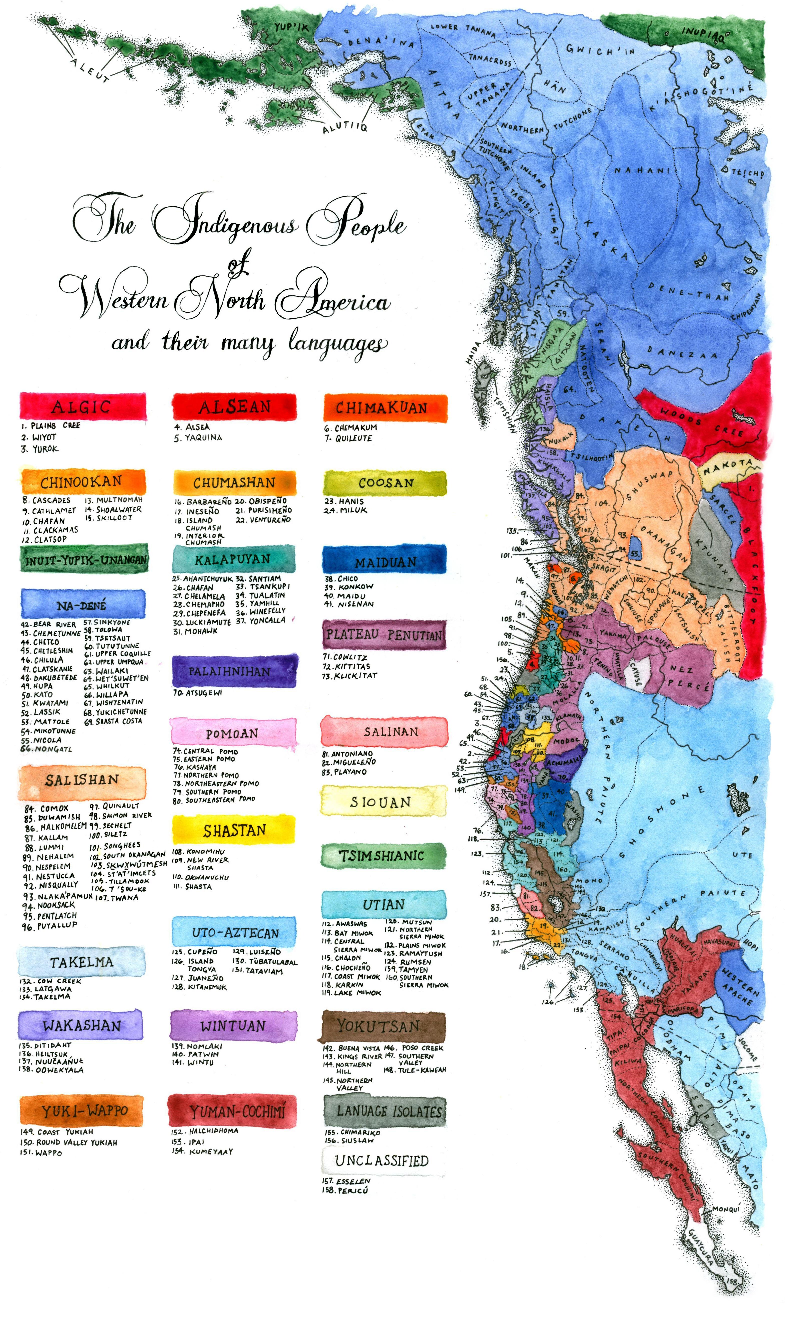 Hi all! I I drew a map of the indigenous languages of western North America from Alaska to Baja