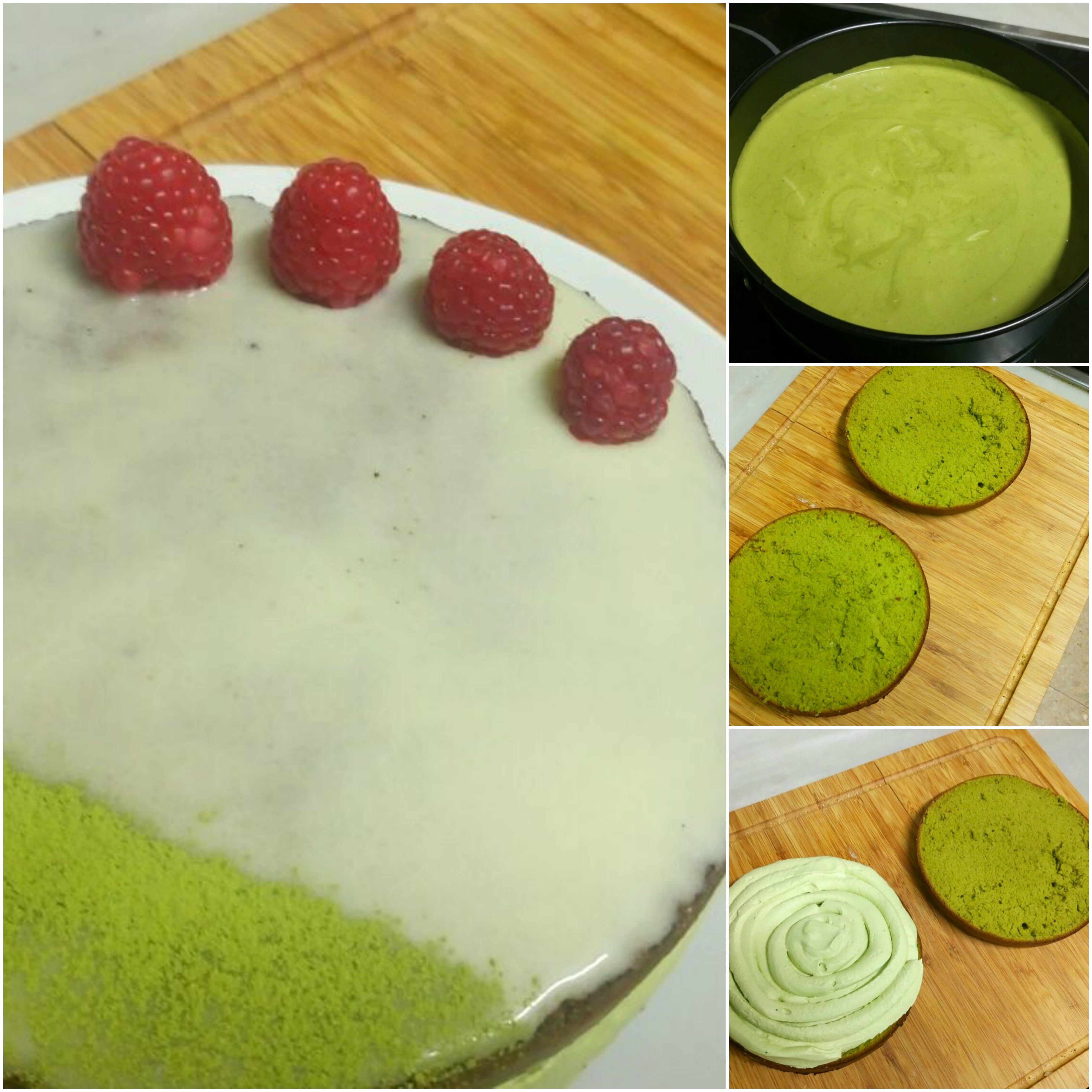 [Homemade] matcha Green Tea Cake (With Raspberry and white Chocolate