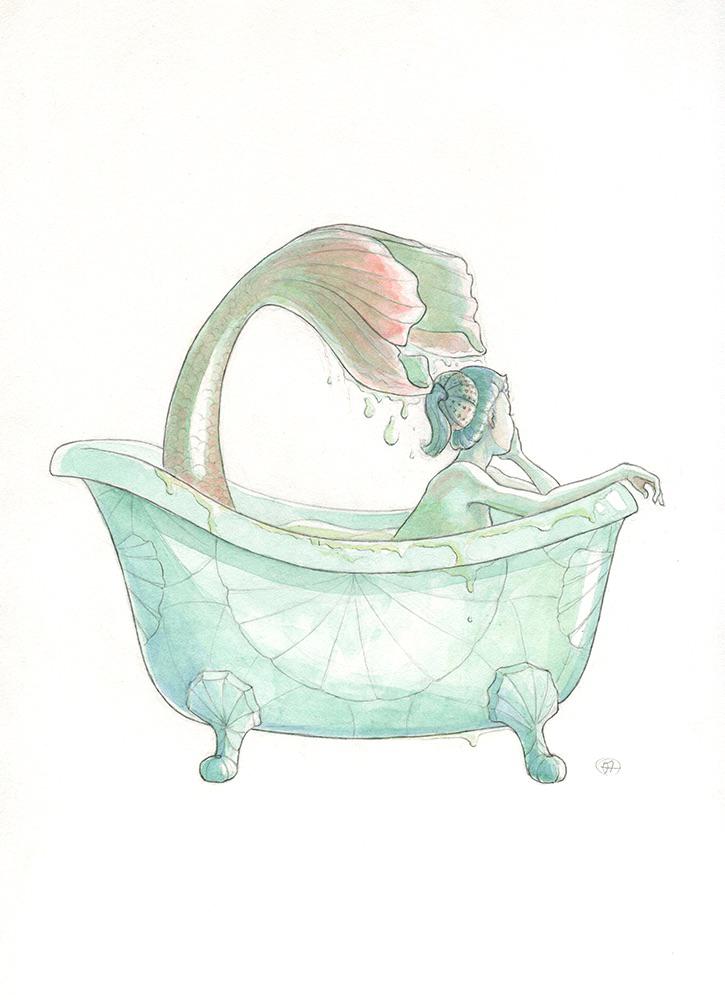 Morning Bath, me, watercolors, 2021 r/Art