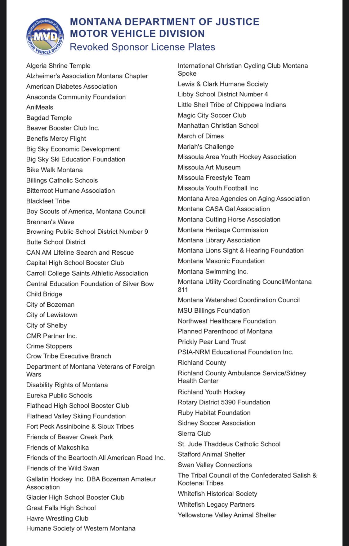 Here’s a list of all the specialty license plates that were revoked r