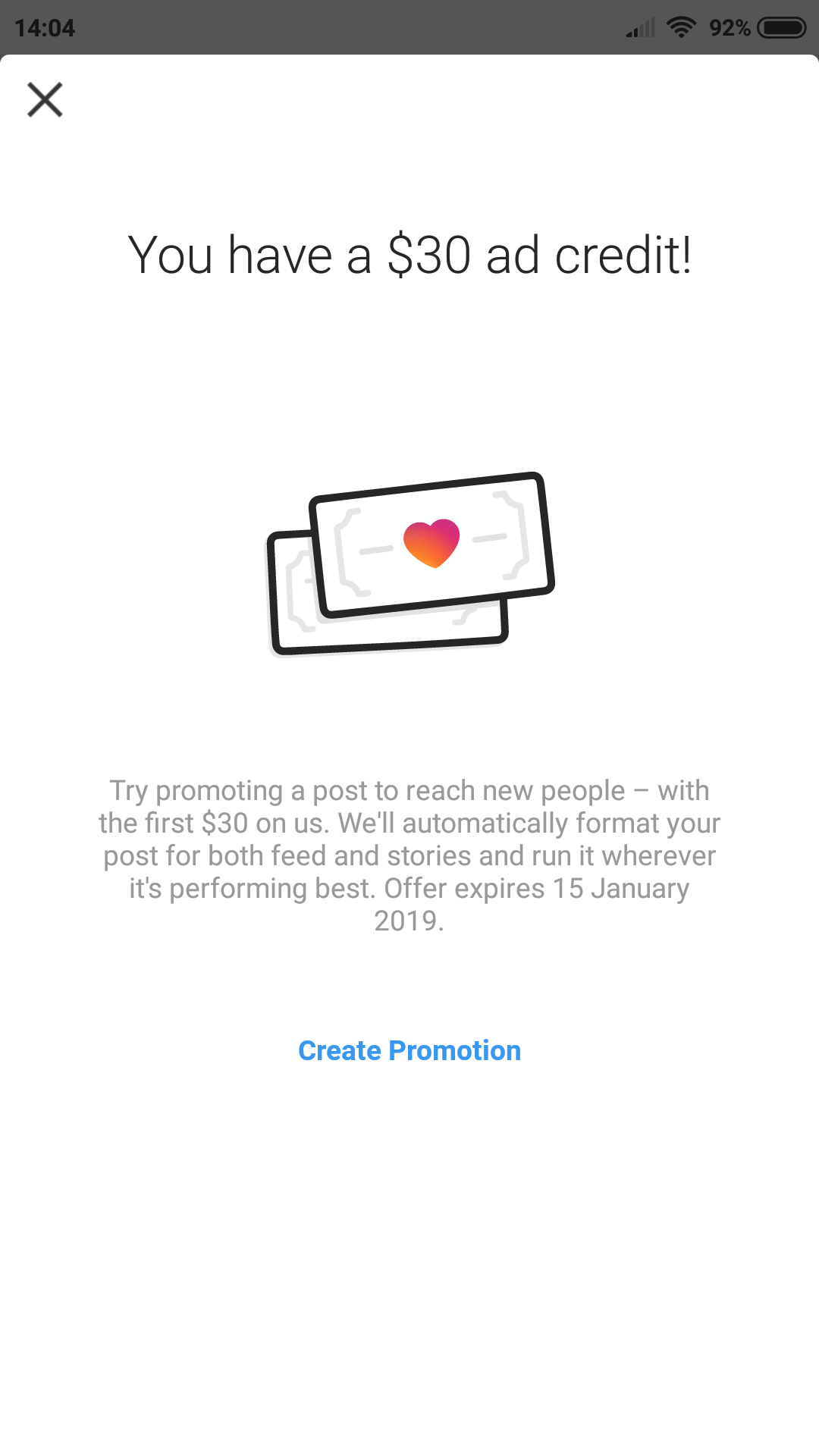 Instagram Gave me 30 as Ad Credit. (is it legit though? ) Anyone else