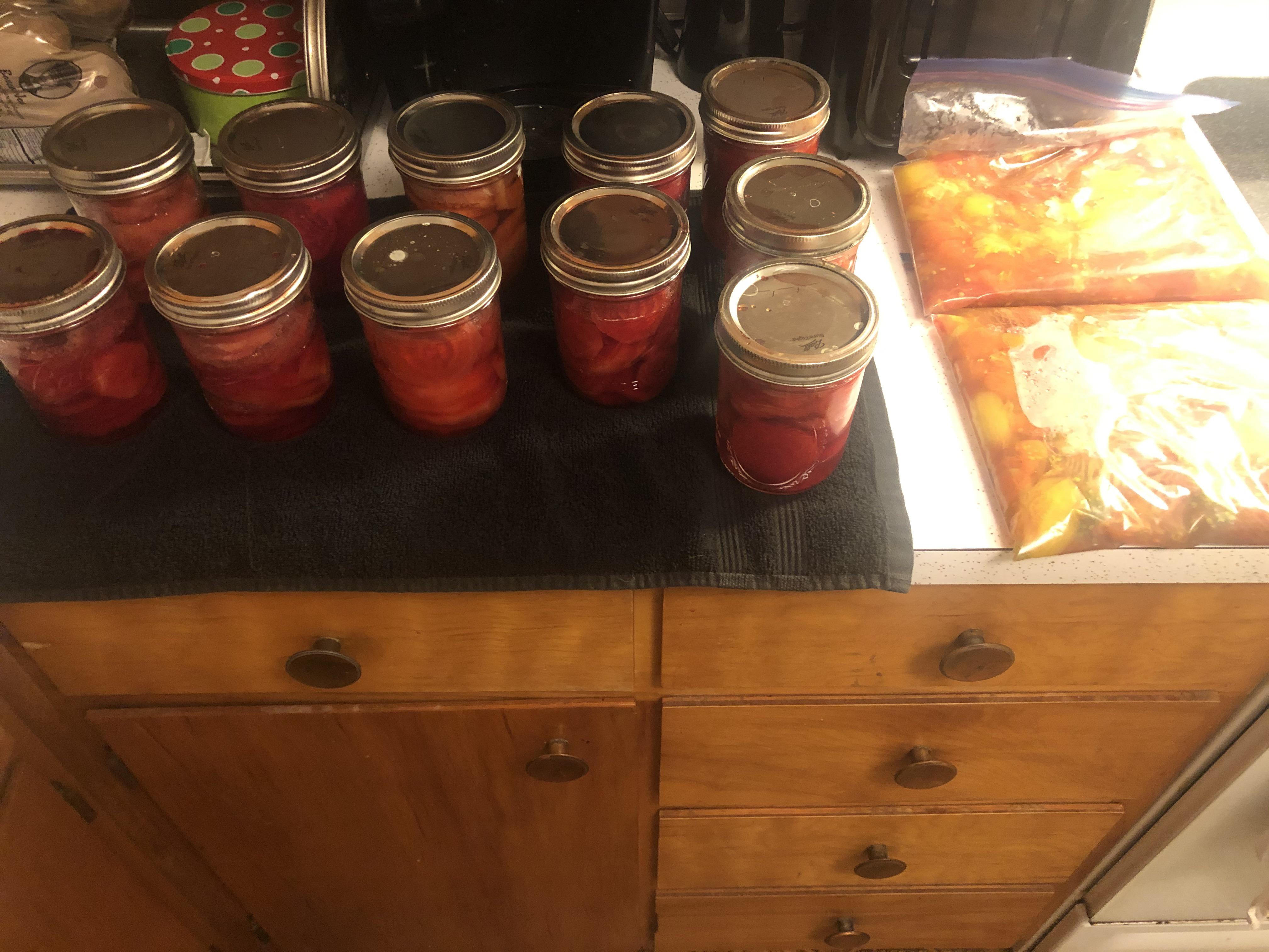 11 jars picked beets and a couple gallons of blanched tomatoes, and the
