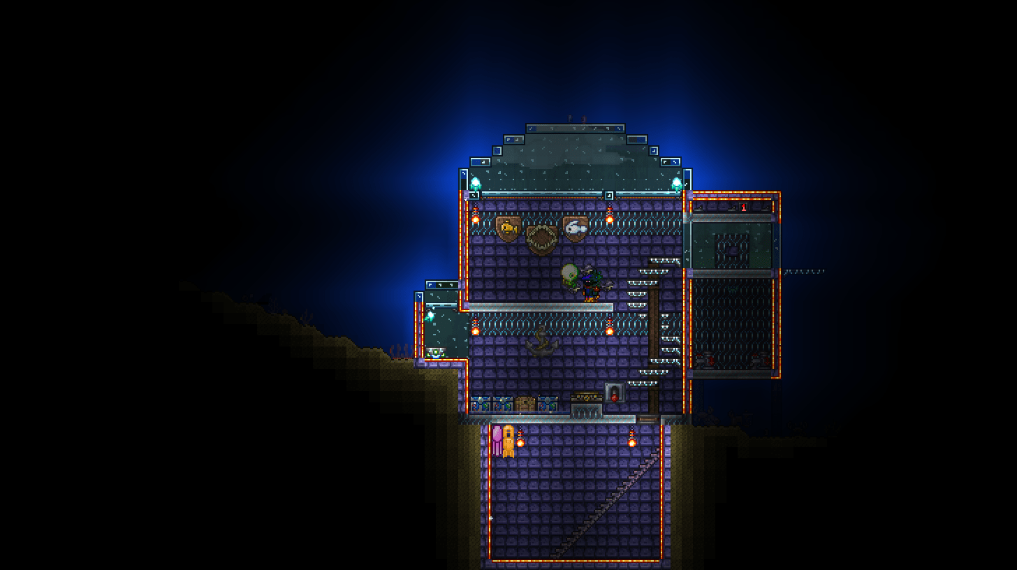 Made a small underwater base with a working air lock! r/Terraria