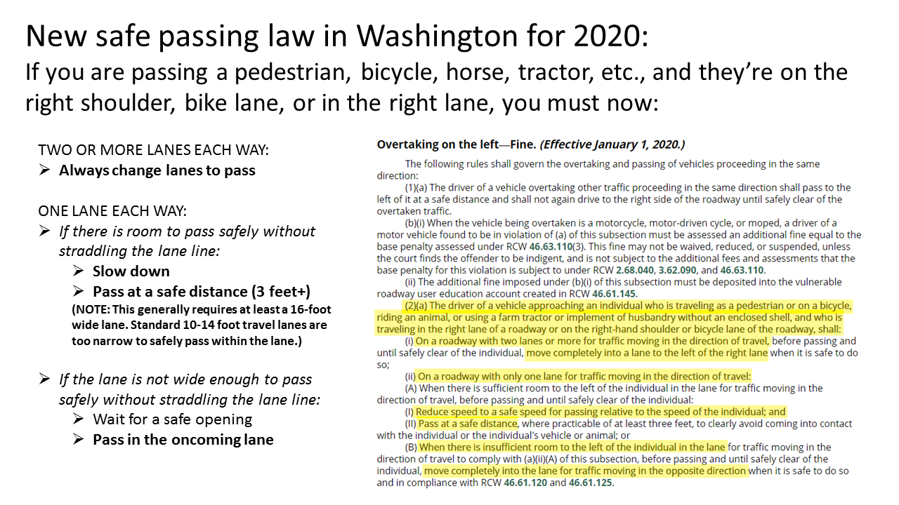 A few weeks away from new safe passing law in Washington seen any