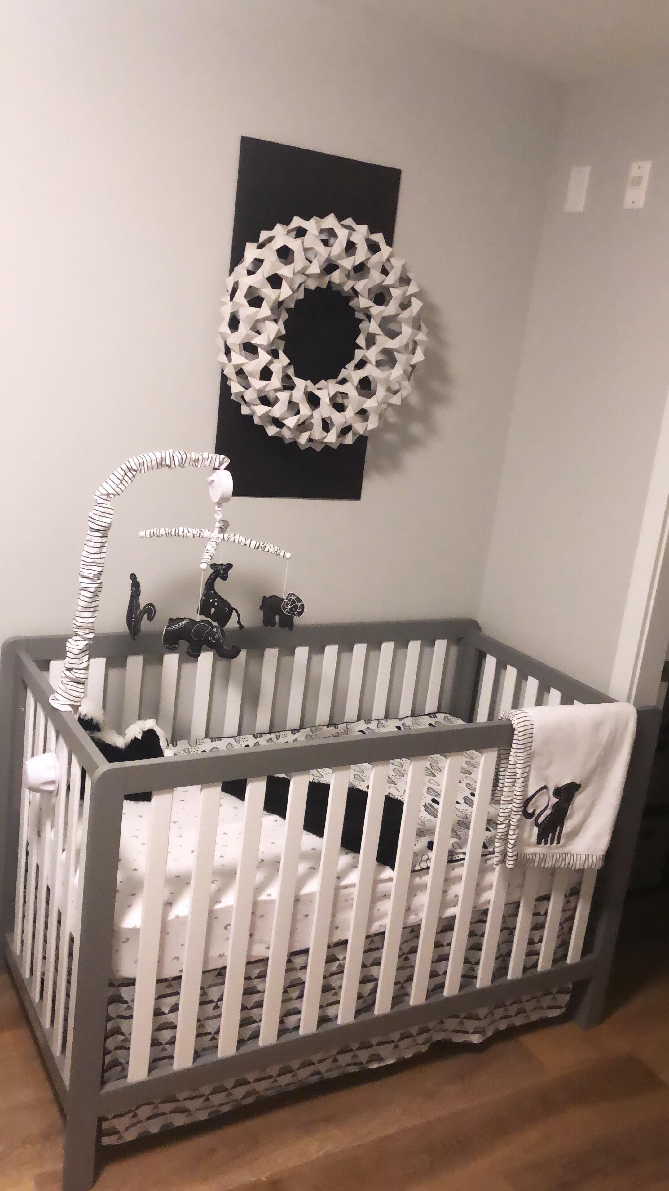 Black & White nursery corner in our tiny apartment! Baby boy was born