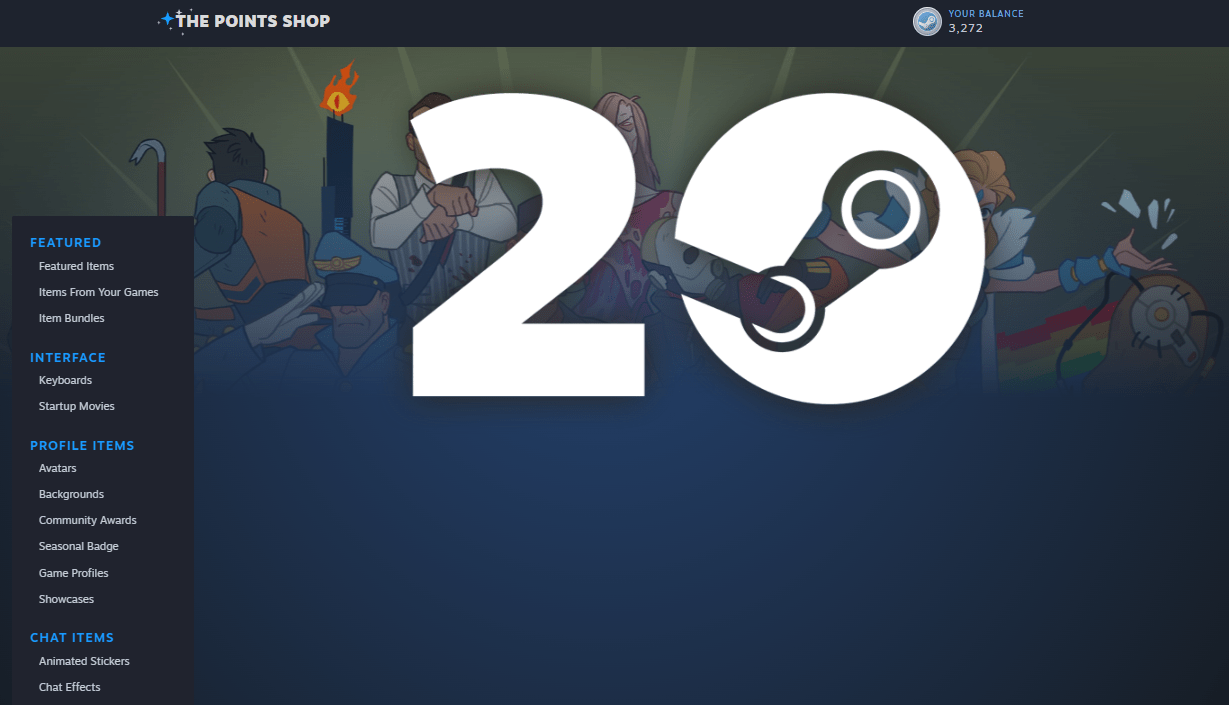 Steam has some free stuff in the Points Shop to celebrate their 20th