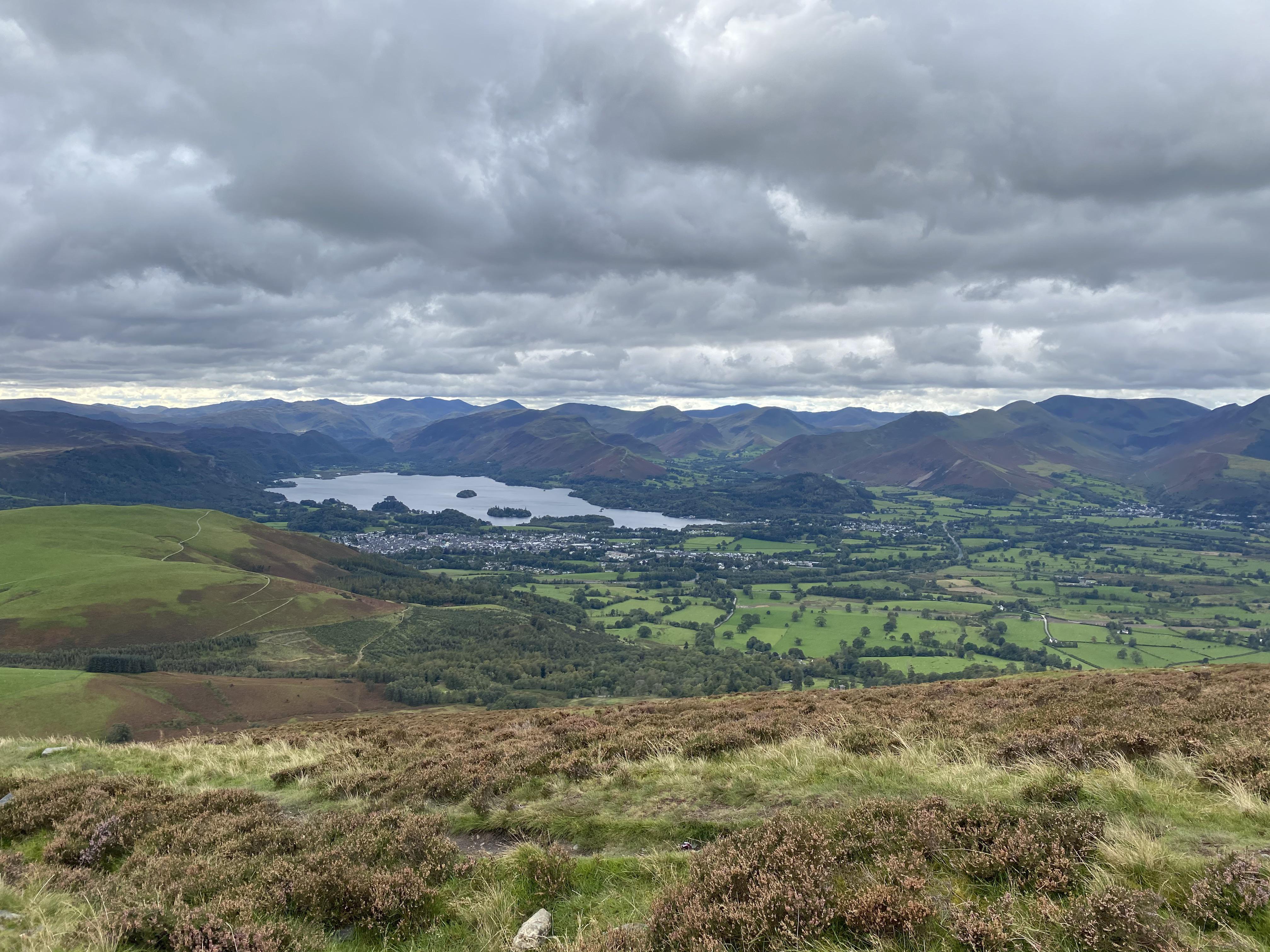 Keswick and Derwentwater from halfway Skiddaw yesterday during a BG