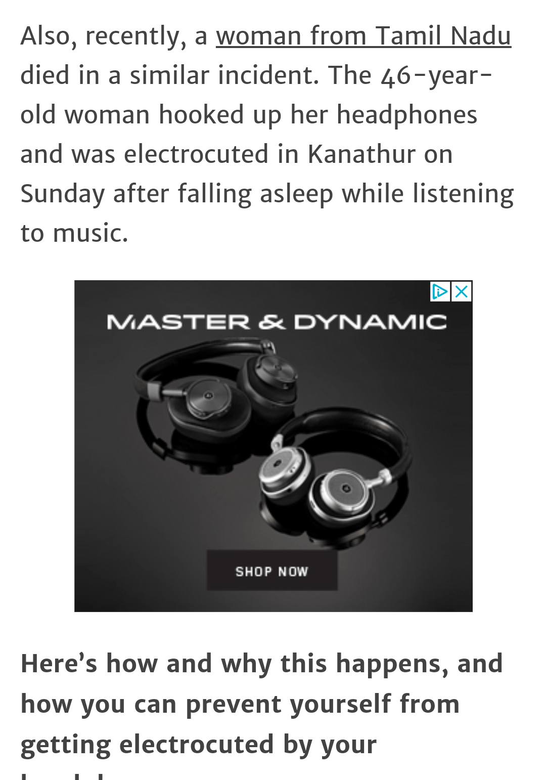 An article about being electrocuted by headphones