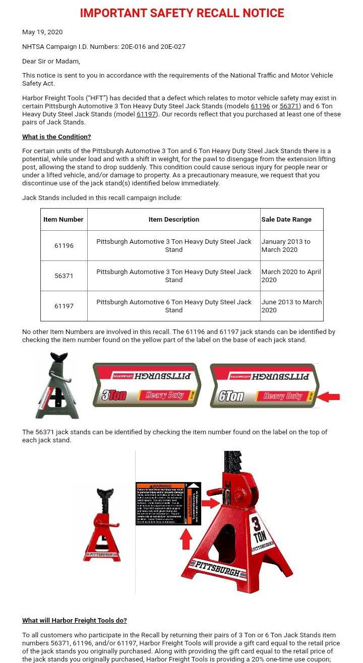 Harbor freight Jack stands were recalled, just a heads up. Stay safe