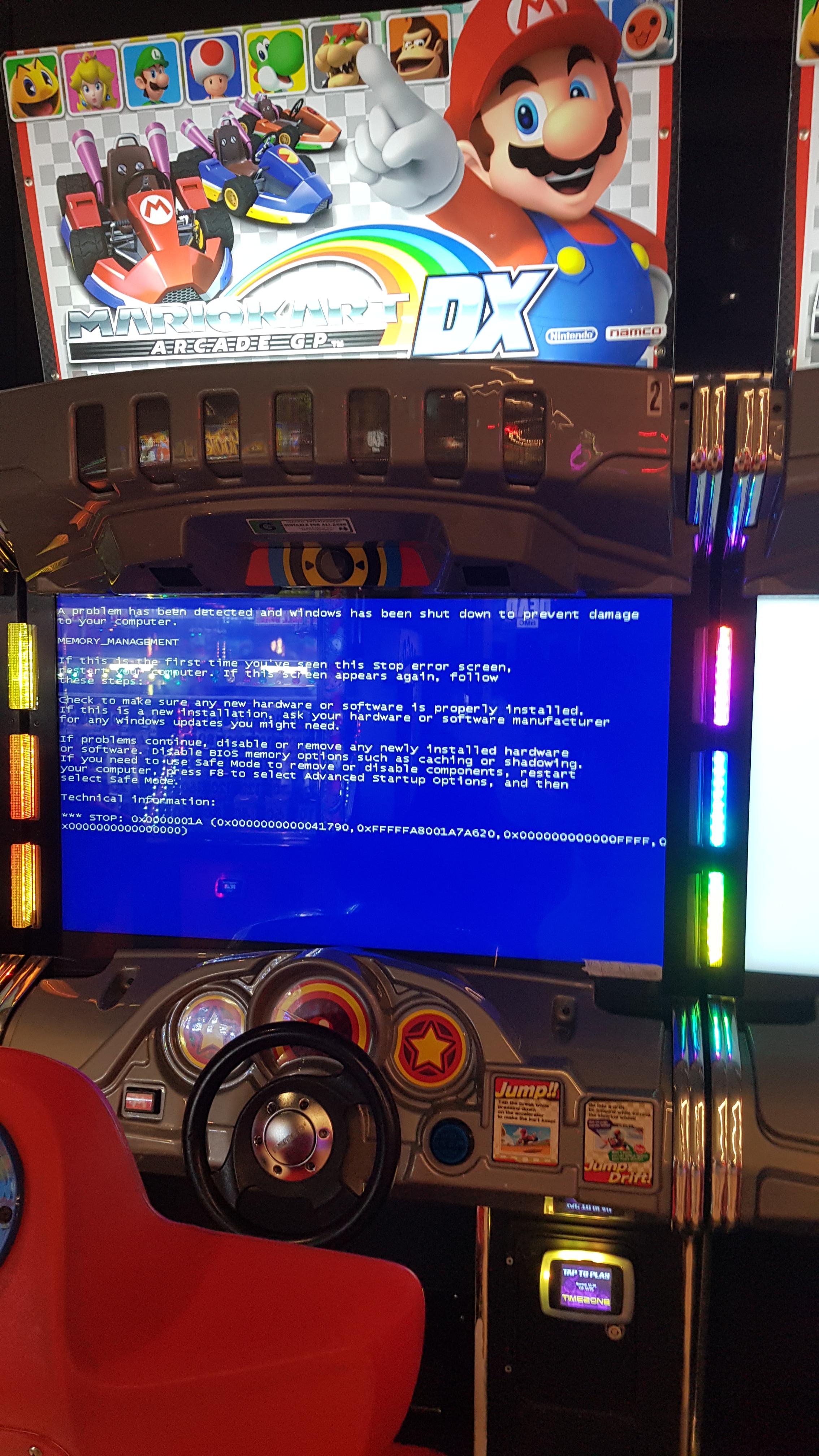 Mario Kart DX Arcade BSOD at Timezone Arcade r/PBSOD