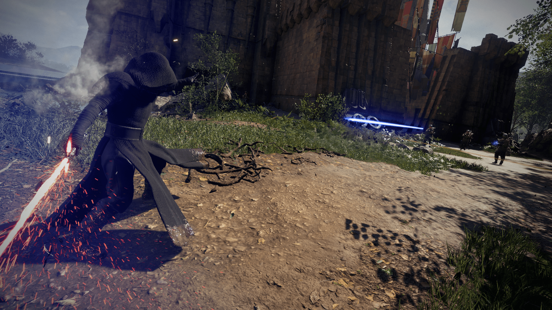 Kylo Ren stops the blaster shot used by Nvidia Ansel
