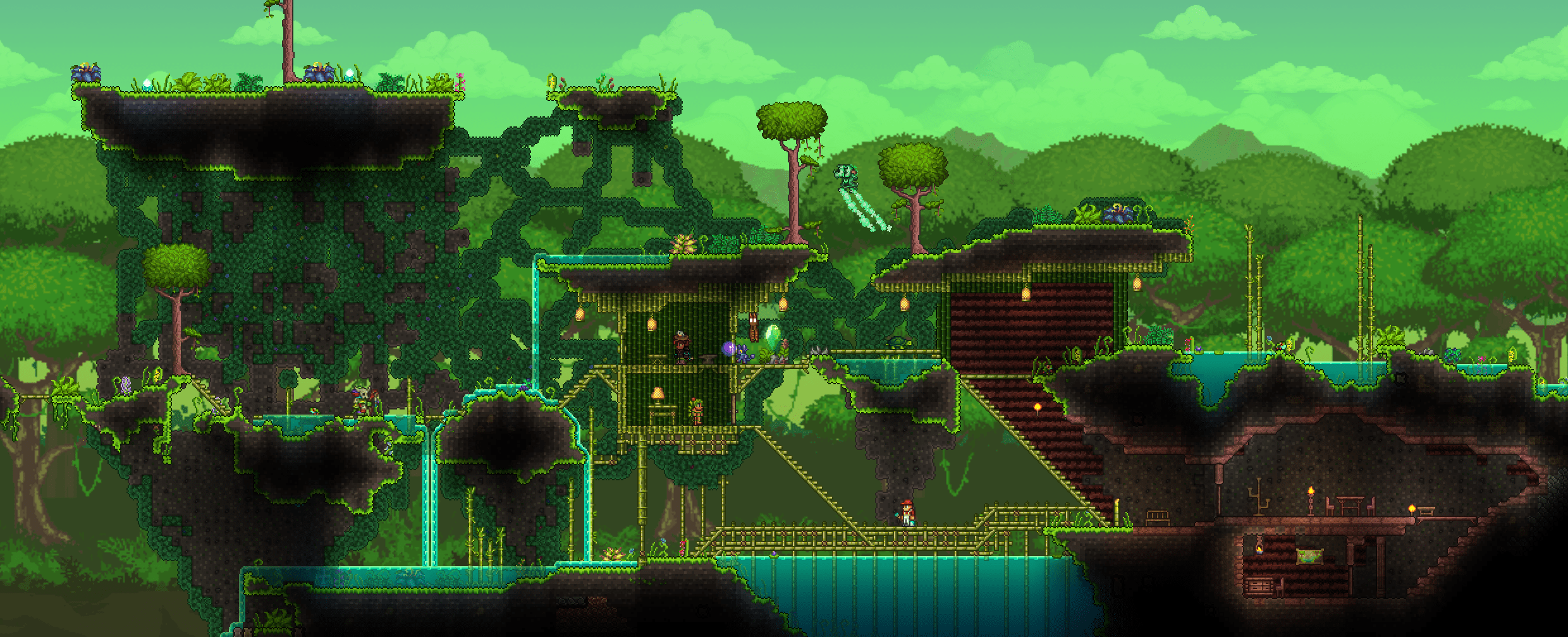 I made the area around my friends bamboo house fancy! (WIP) r/Terraria
