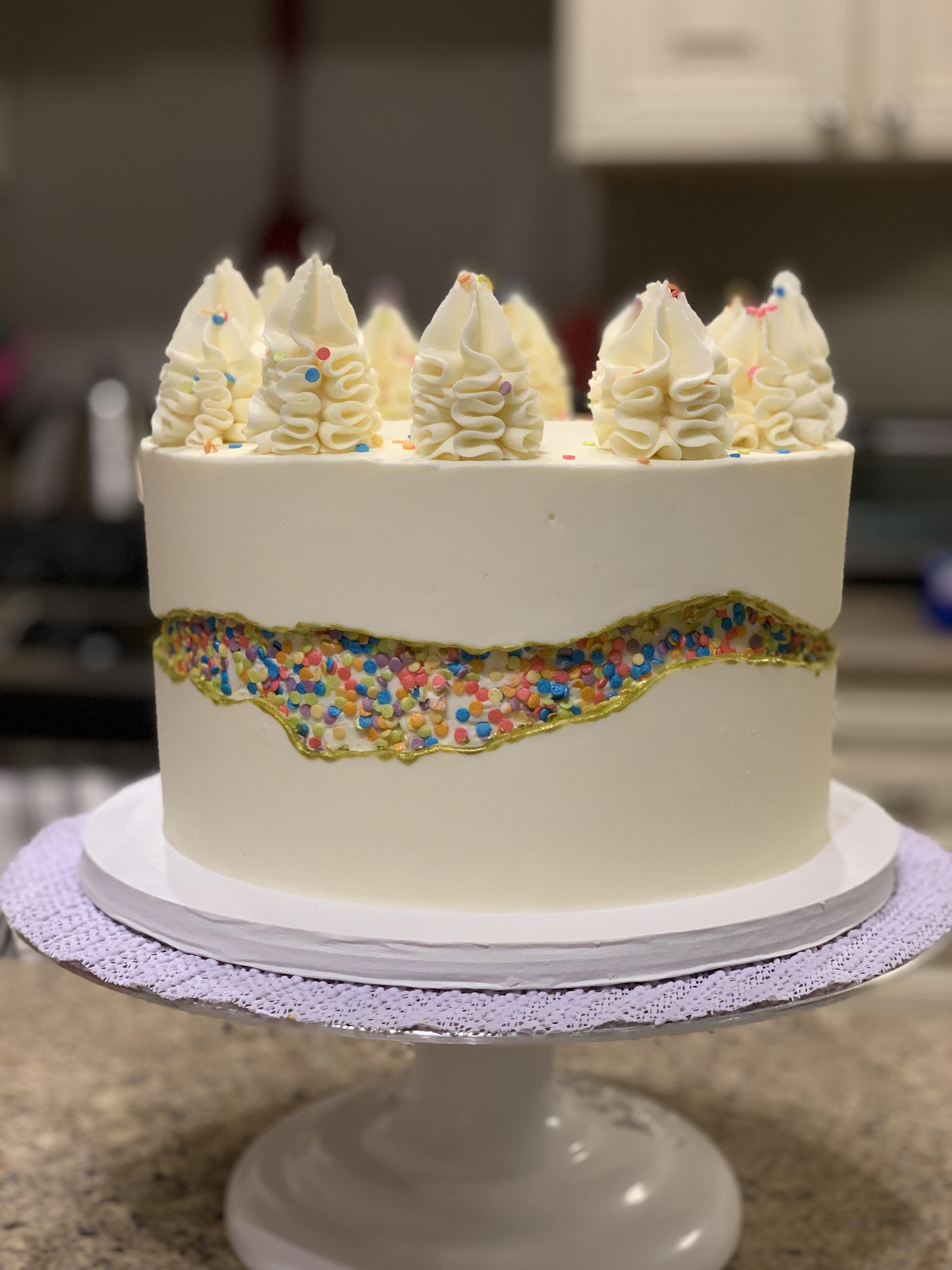 My first sprinkle filled fault line cake! r/cakedecorating