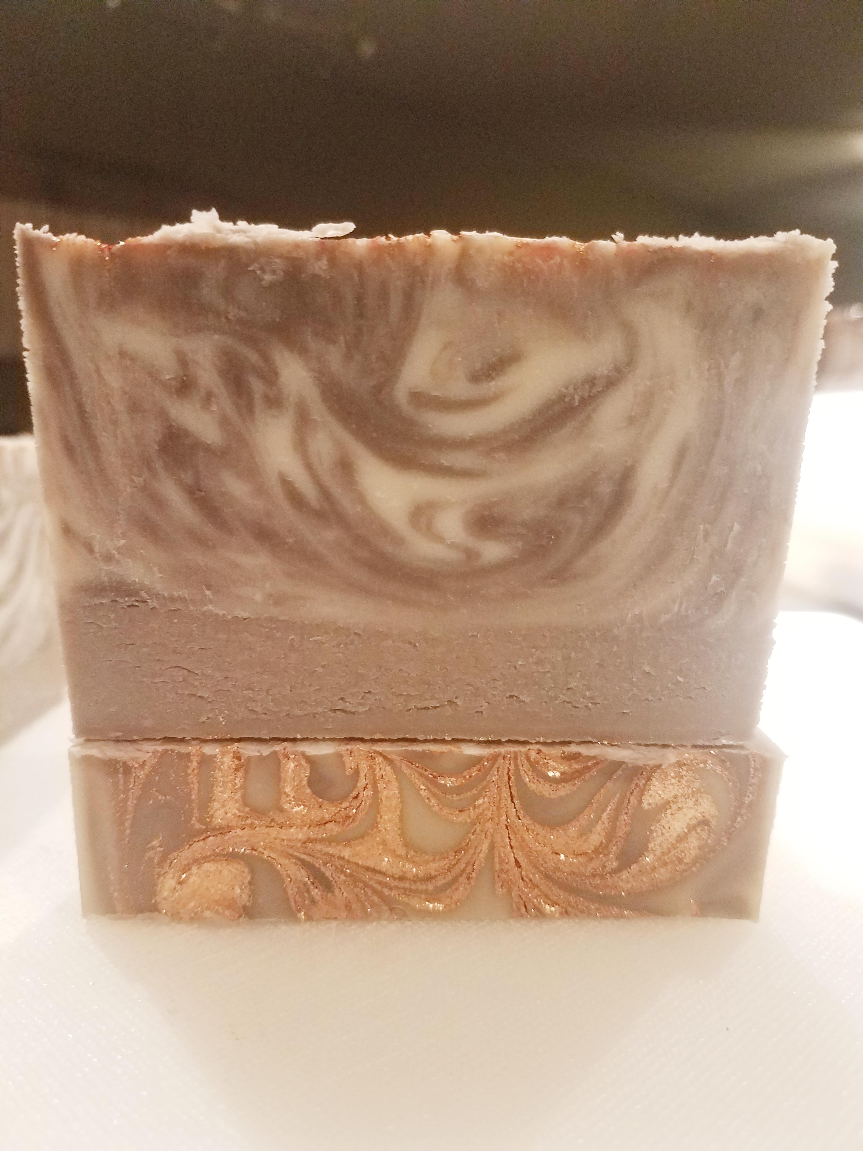 Gold Mica Swirl on Cashmere Scented CP Soap r/soapmaking
