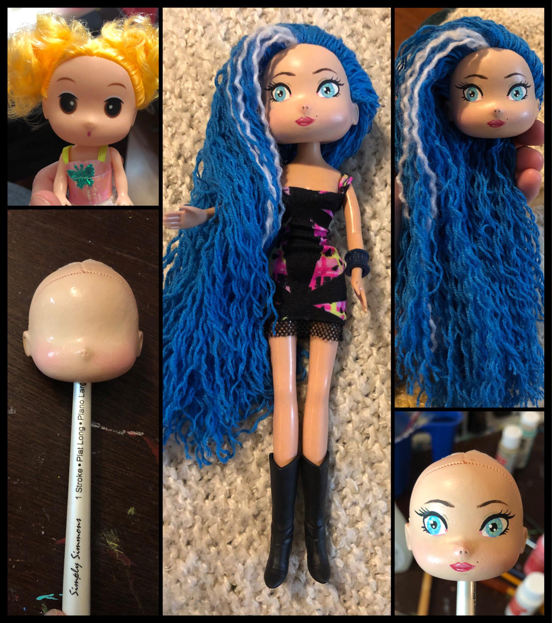 My first doll repaint. Used a dollar store doll to test out first. r