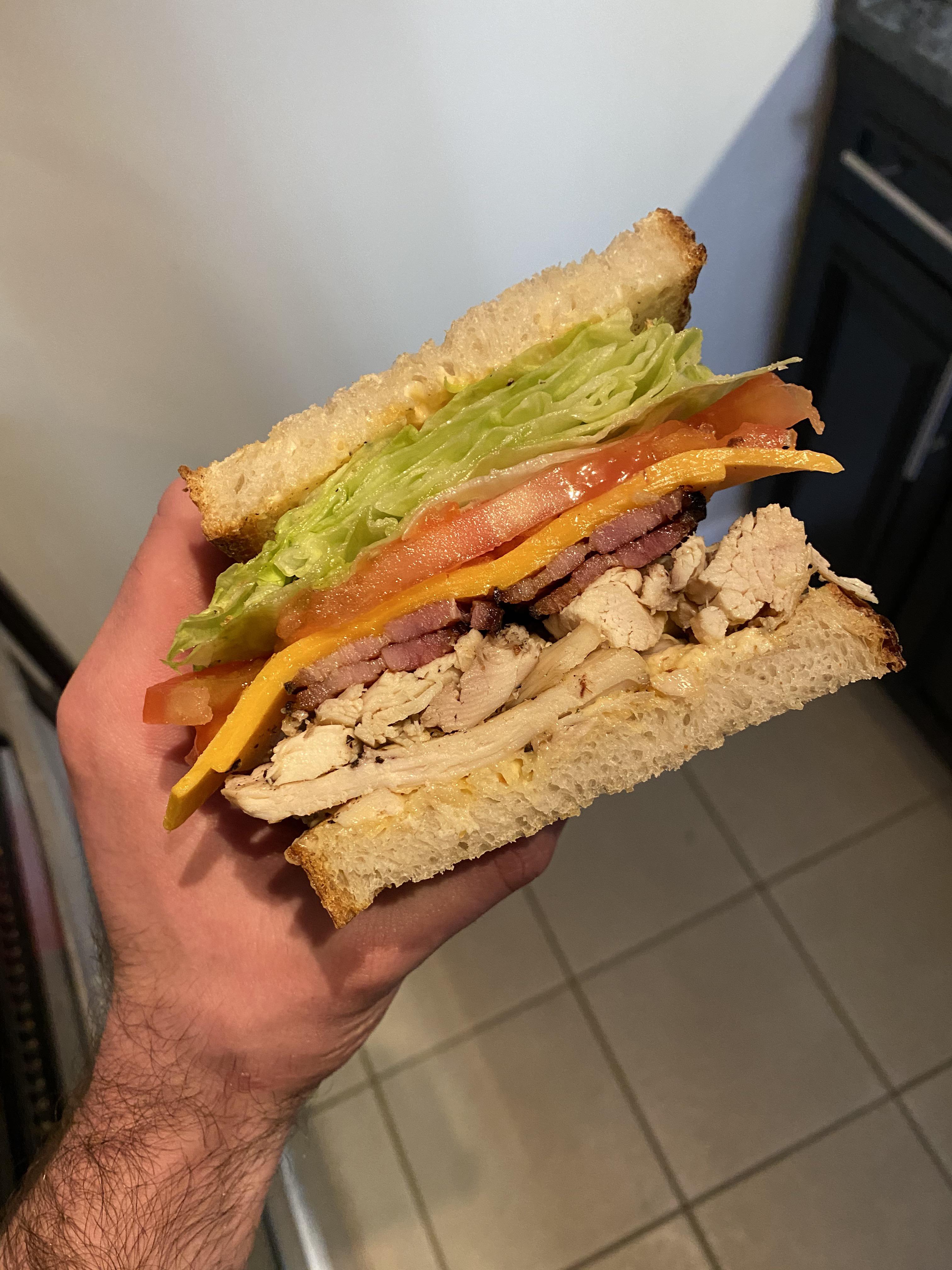 [homemade] Club sandwich with leftover roasted chicken r/food