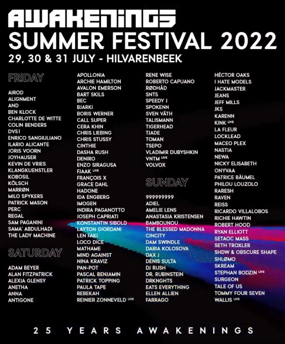 Awakenings Summer Festival lineup released! r/Techno