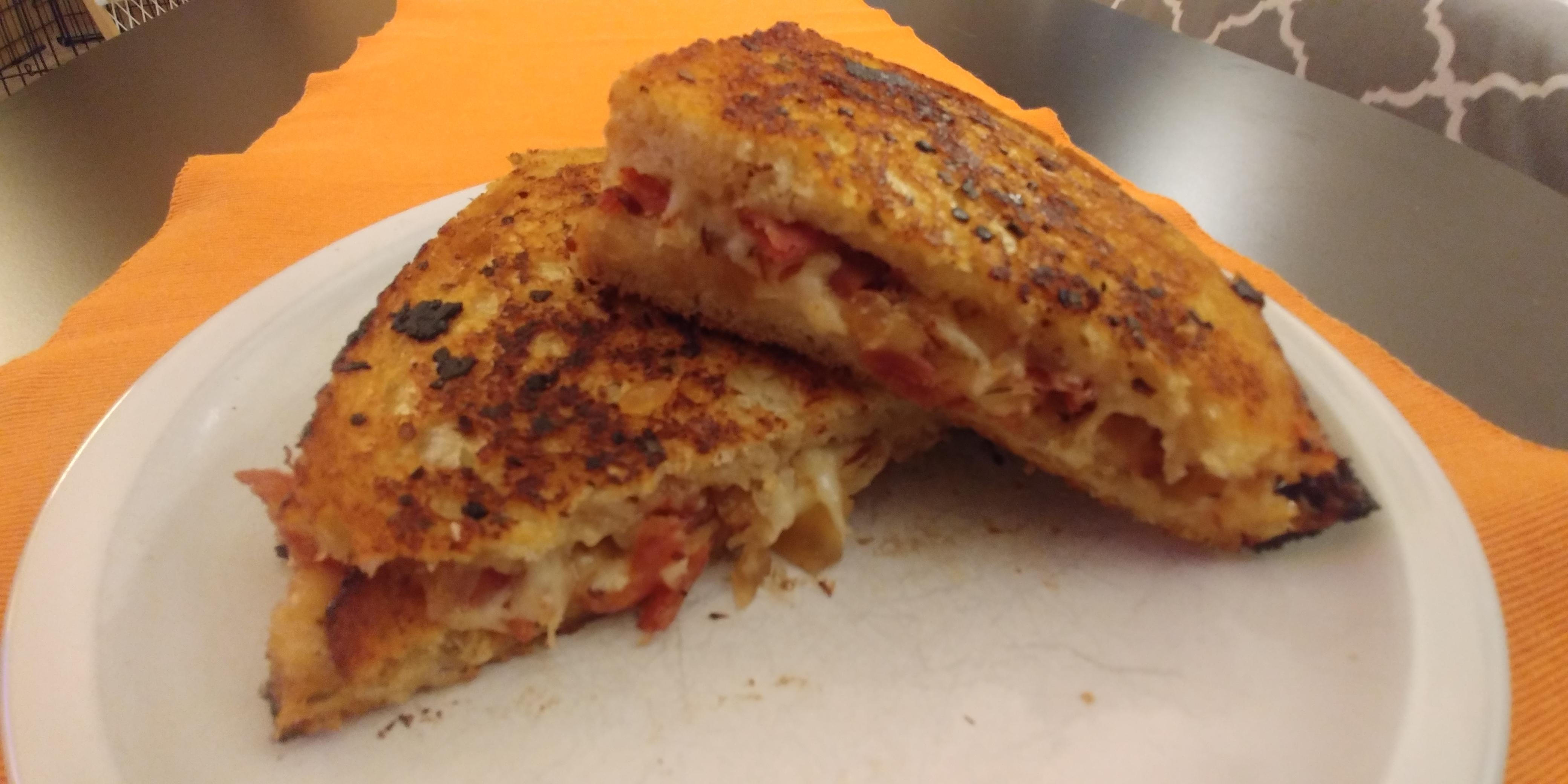 Chopped Salami Grilled Cheese with Maple Bacon Onion Jam Sandwich r