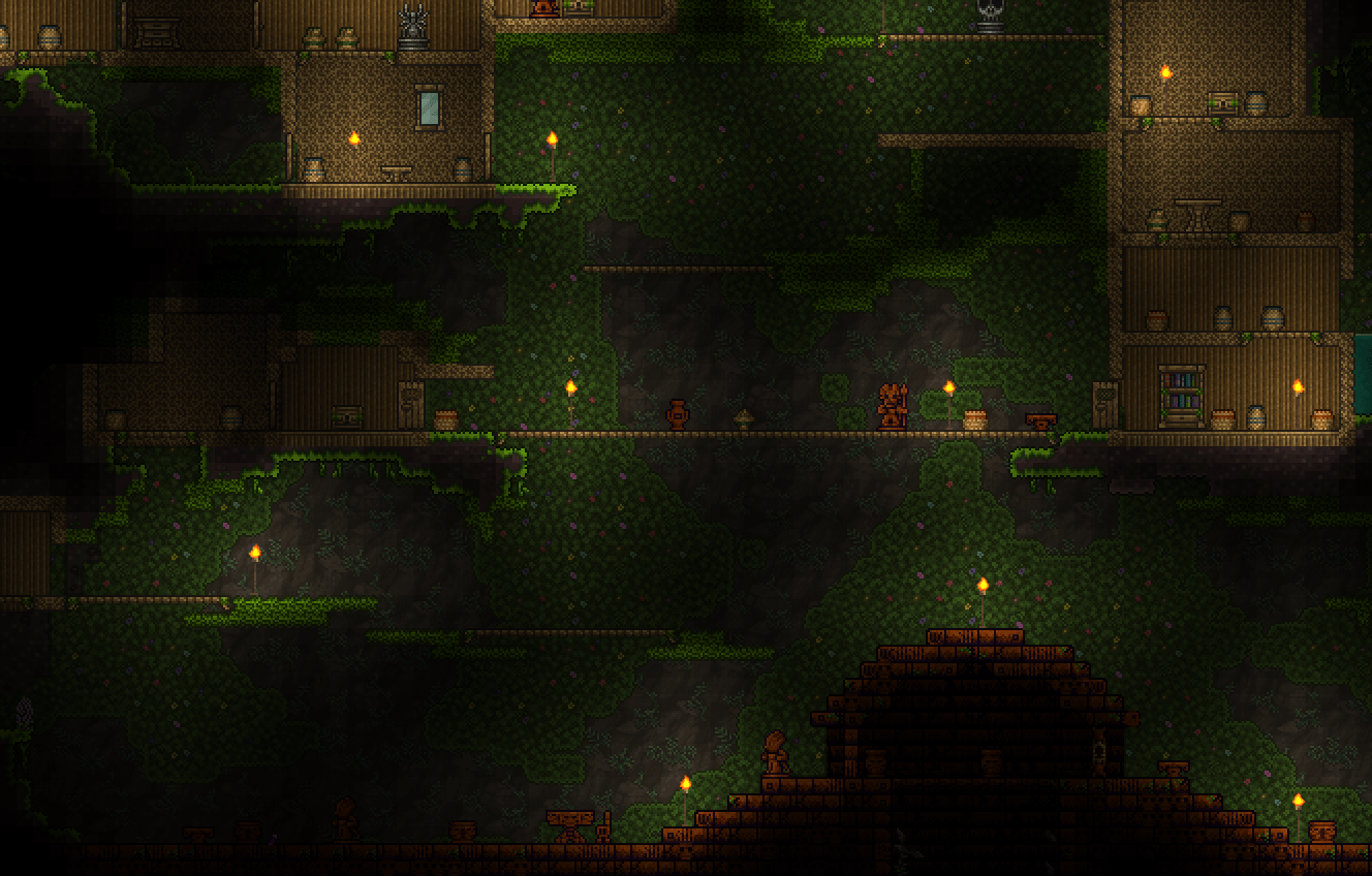 My take on a tikithemed Lihzahrd village above the temple. Palm gives