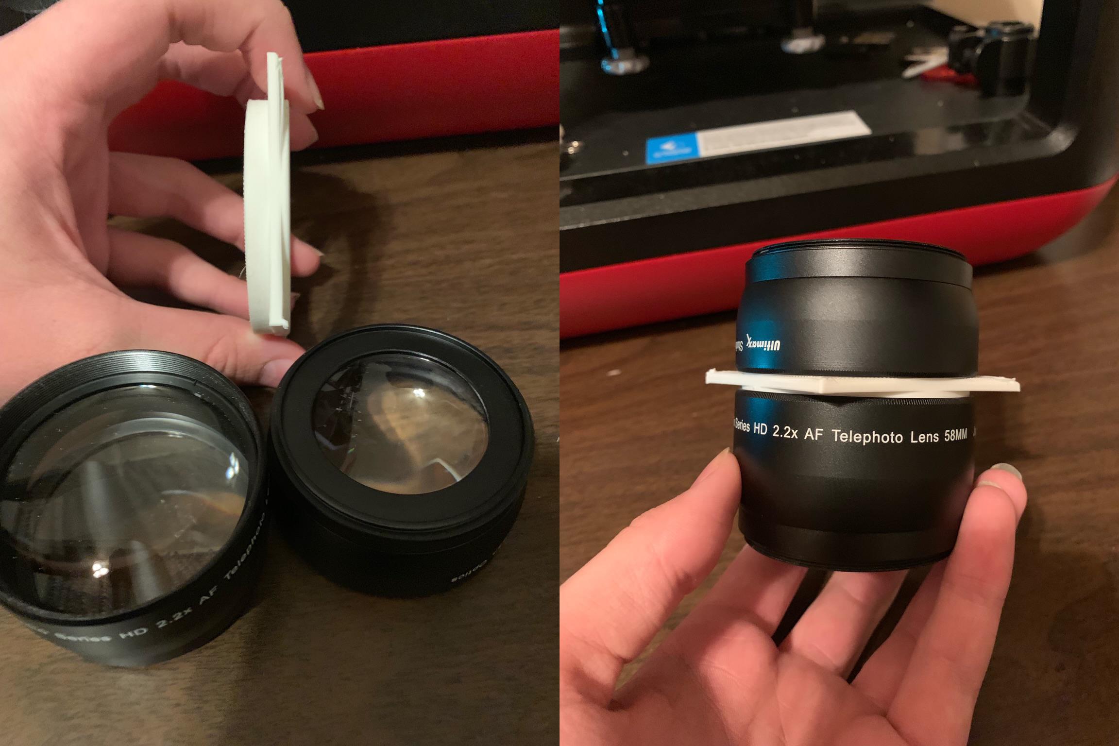 This DIY camera attachment to hold 2 camera lenses together in the