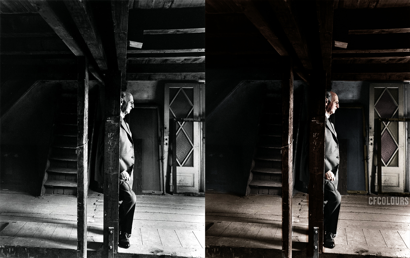 Otto Frank in the attic of the Secret Annex 1960 r/Colorization