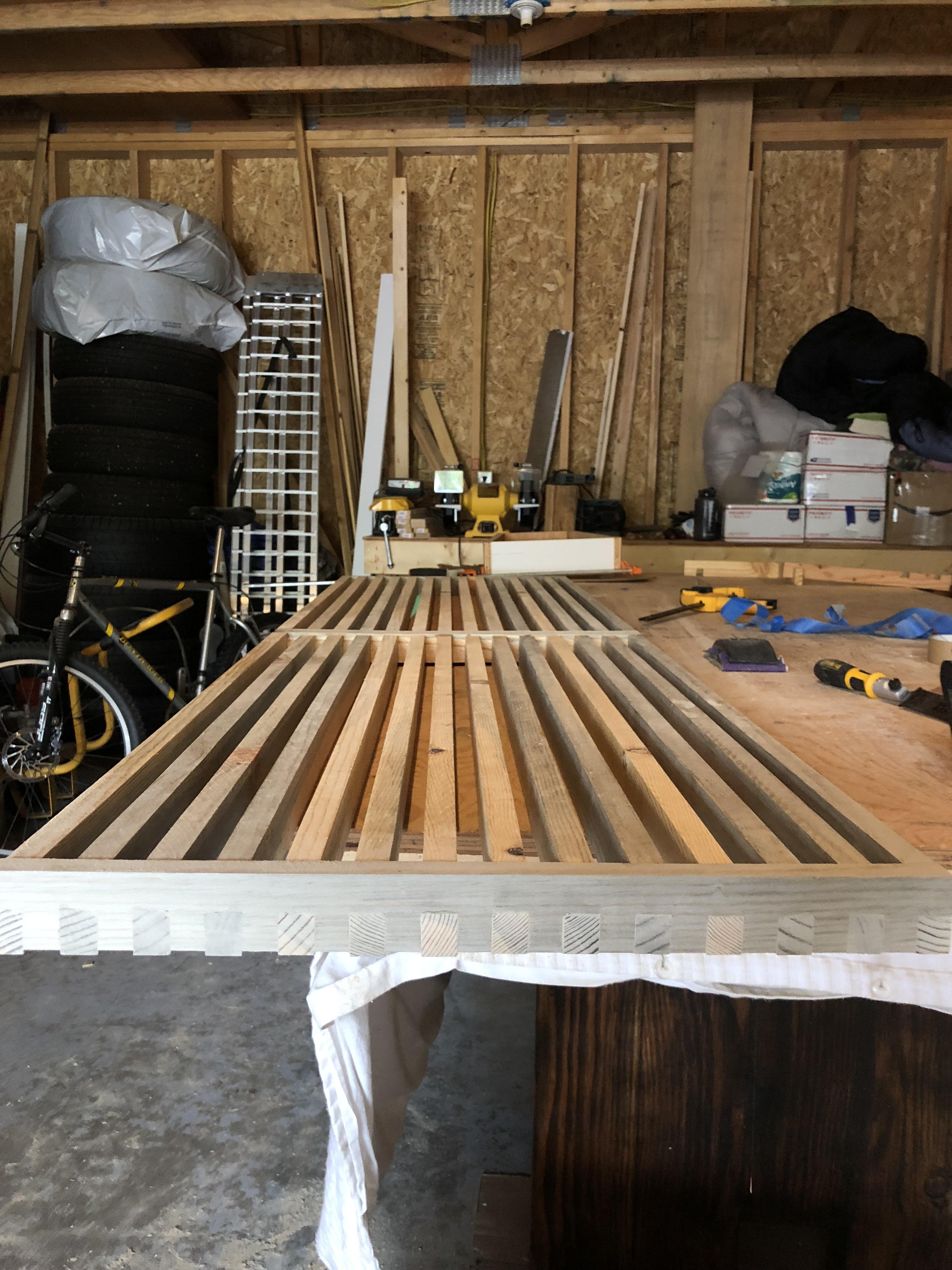 Blue/beetlekill pine satin finish options for this bench without