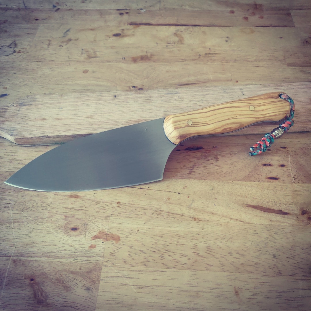 1095 chef's knife with olive wood handles r/knifemaking