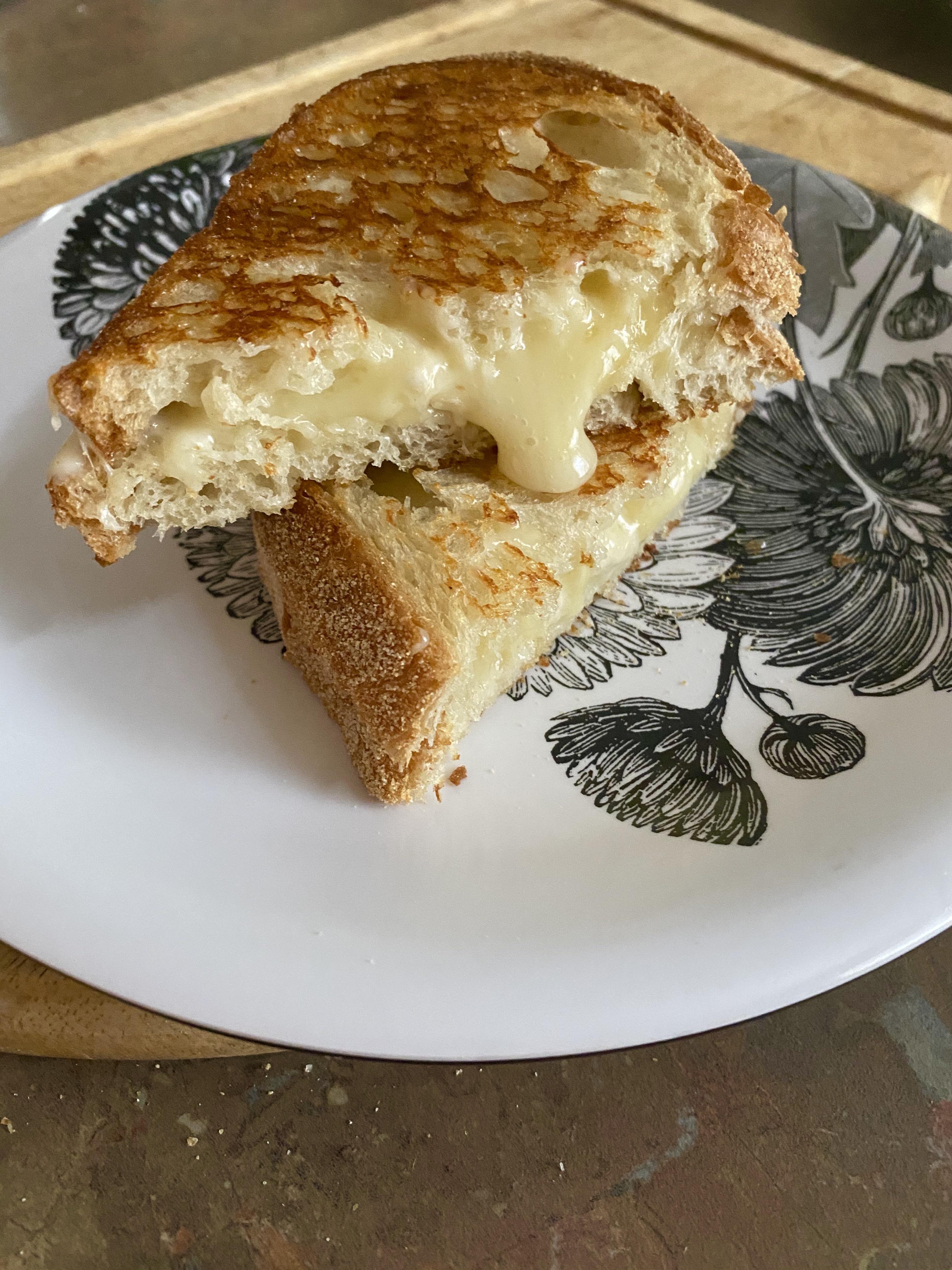 Sourdough grilled cheese with cheddar, mozz, and a little brie r/FoodPorn