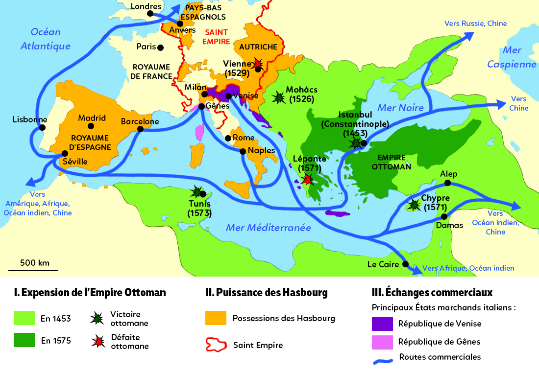 Possessions of Ottoman and Habsburg Empires in Europe, Middle East and