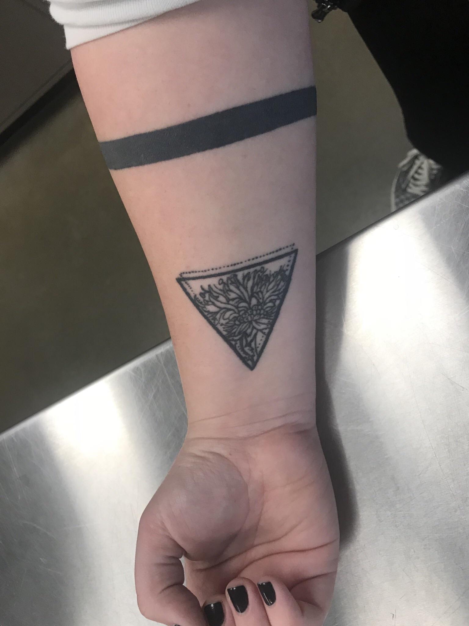 My first two tattoos. Triangle by Jaime Koenig of Jaime’s Tattoo Garden
