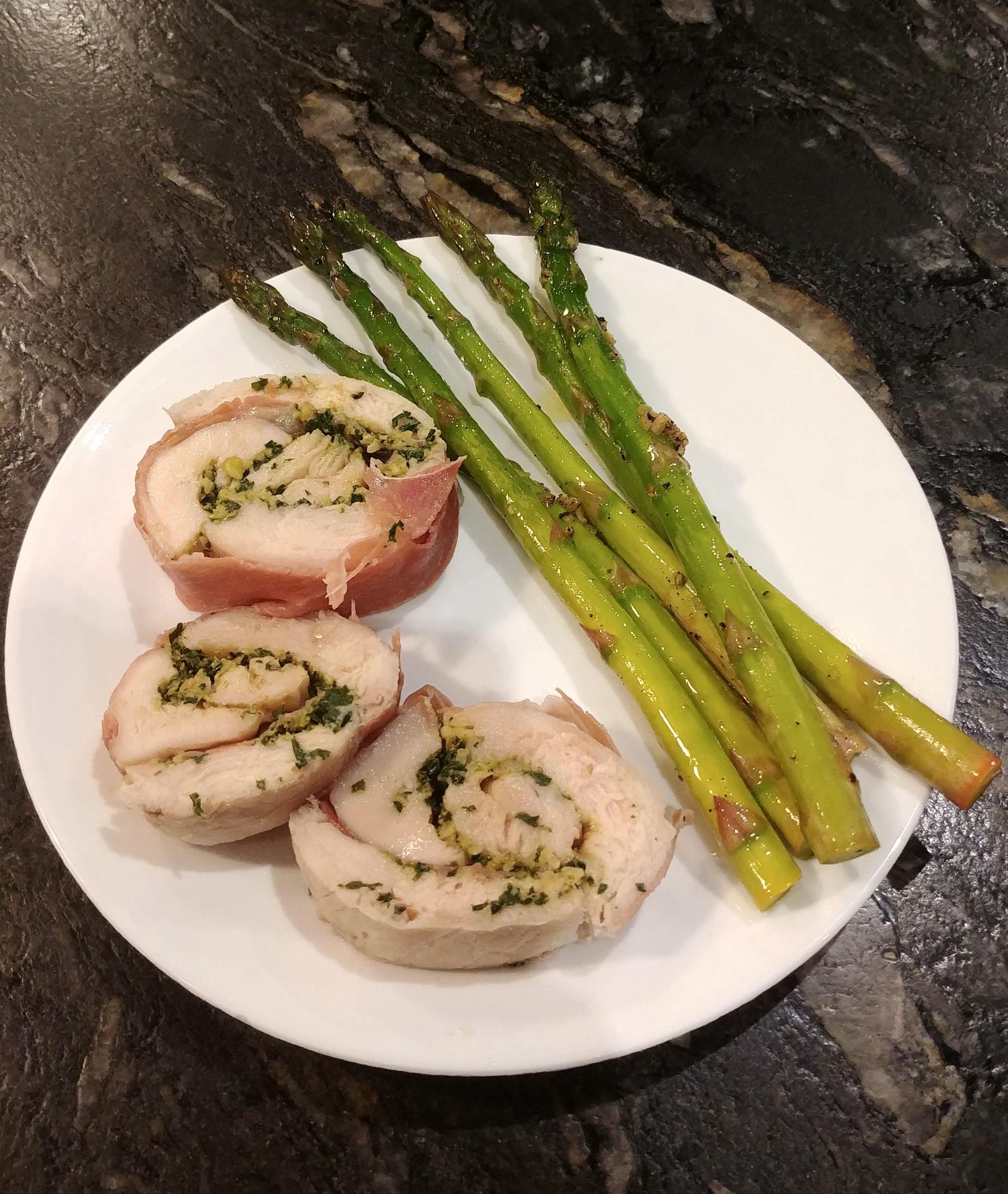 Week 45 Sous Vide Prosciutto Wrapped Chicken Pesto Roulade with