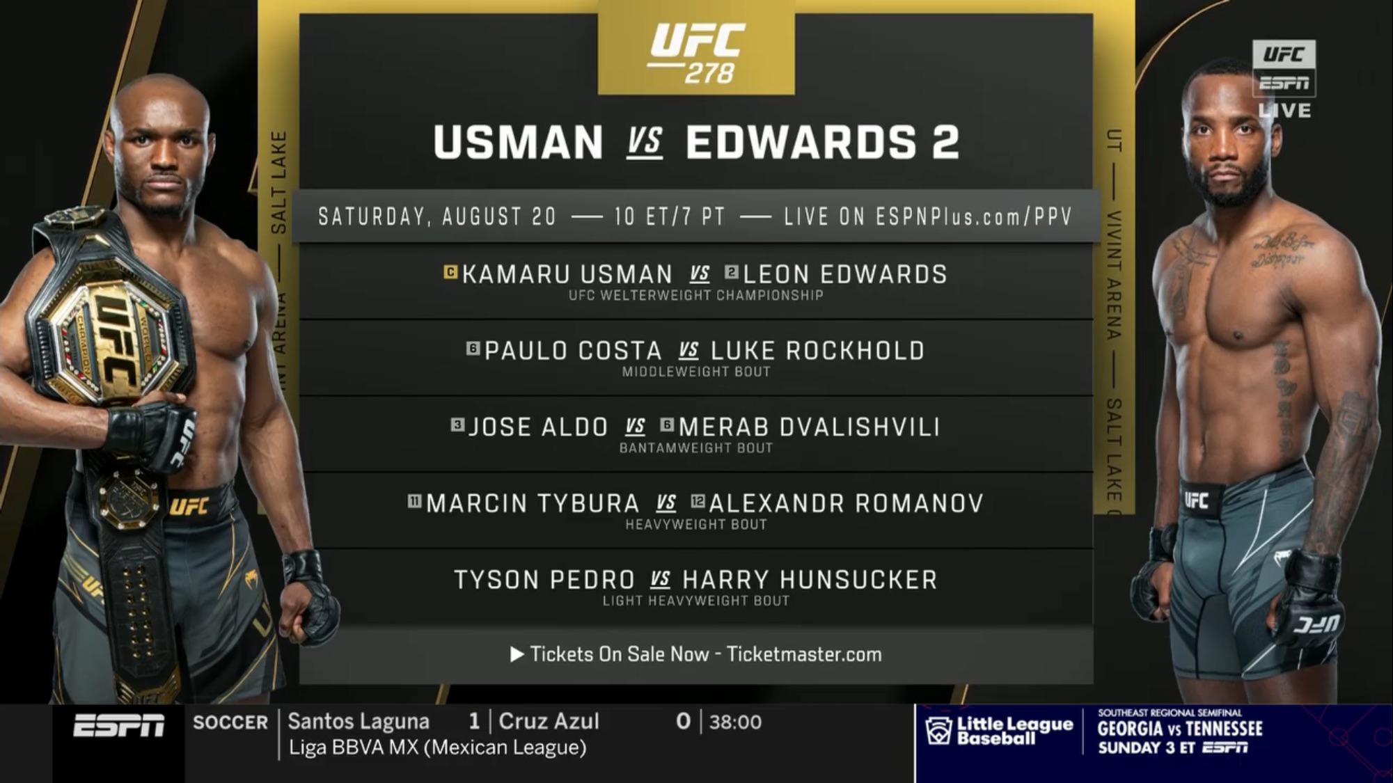 UFC 278 main card MMA