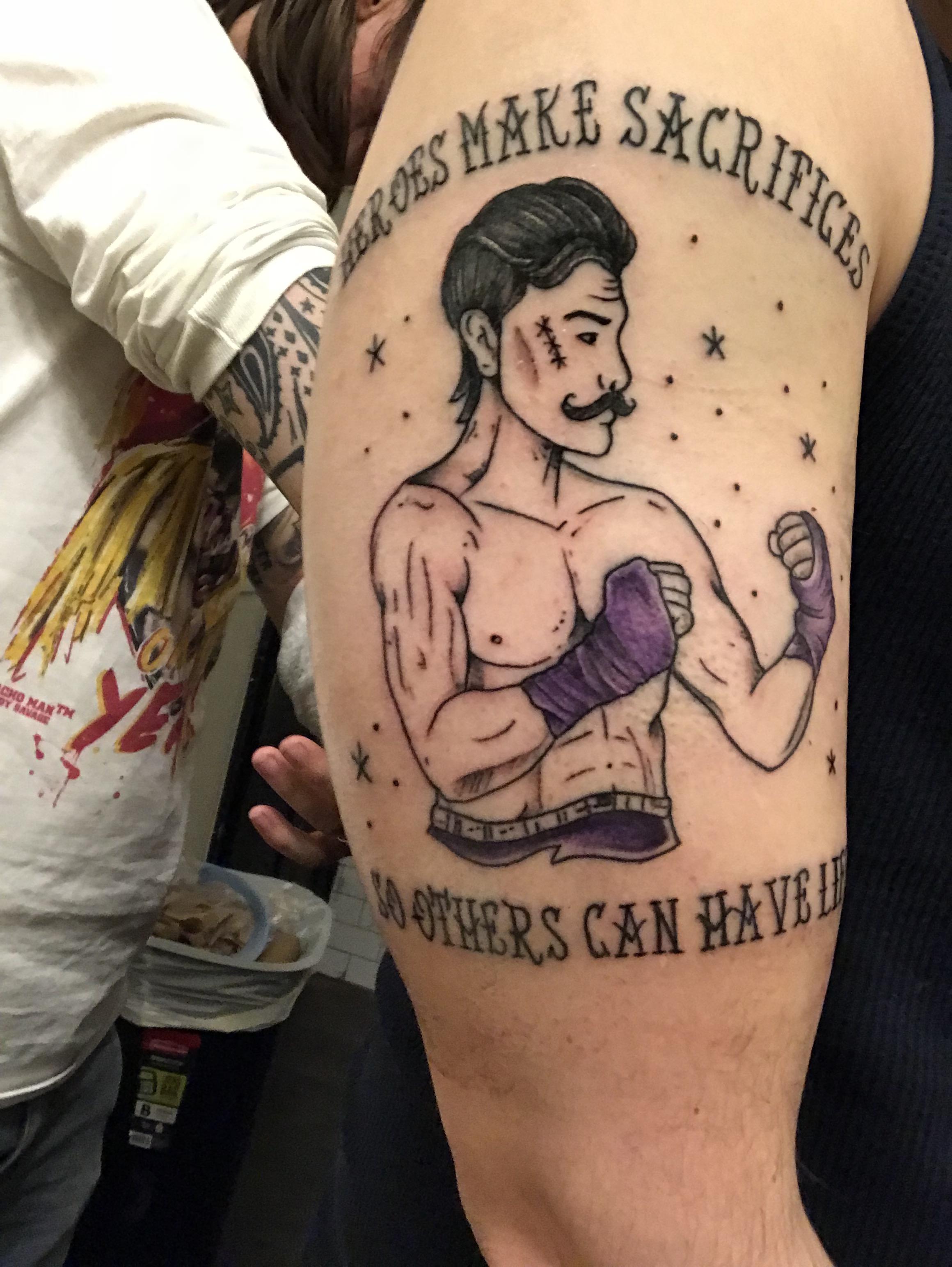 “Heroes make sacrifices so others can have life” Done by