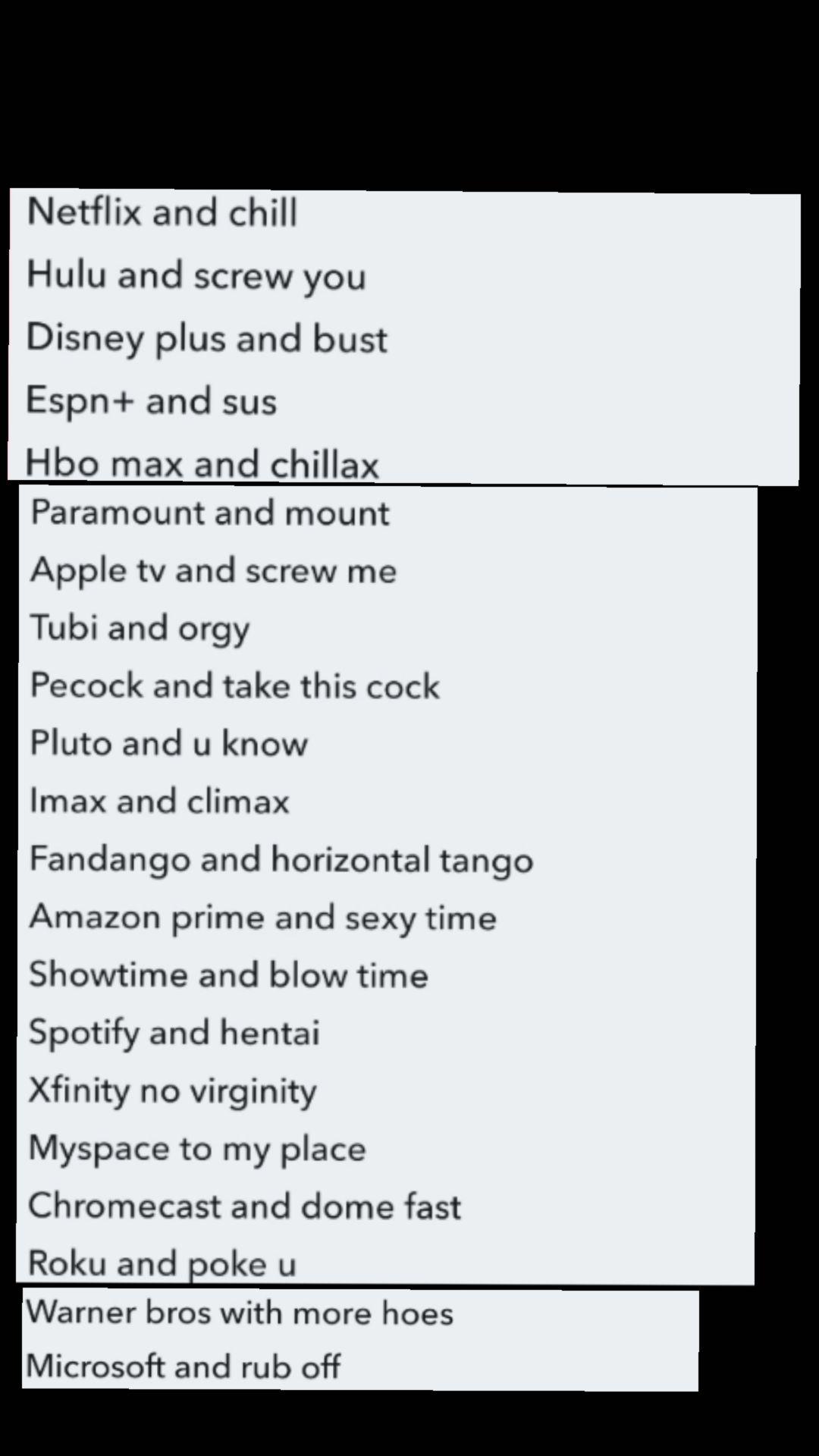 Some netflix and chill alternatives r/funnymeme