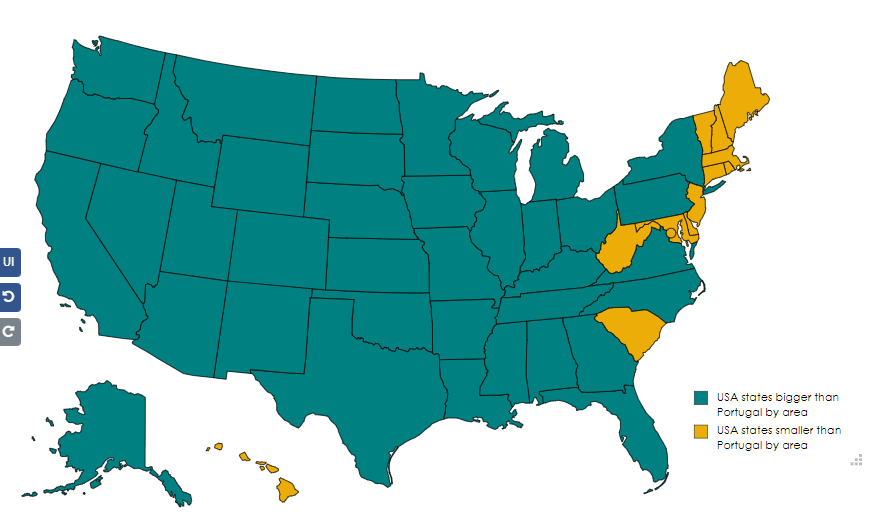 Land mass comparison between Portugal and American states (https//www