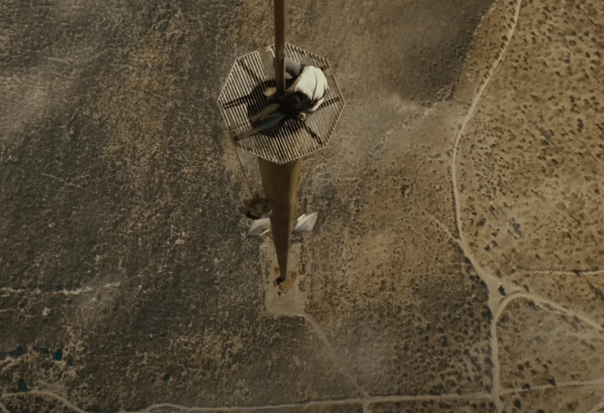 scene from the movie ''Fall'' lattice climbing, 610 meter tall tower
