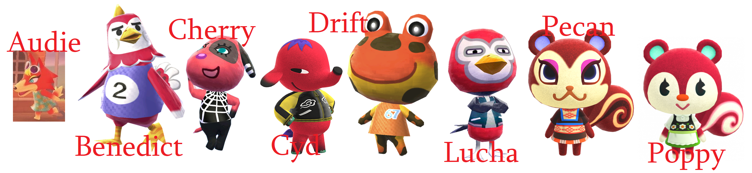 A redthemed team of villagers! r/AnimalCrossing